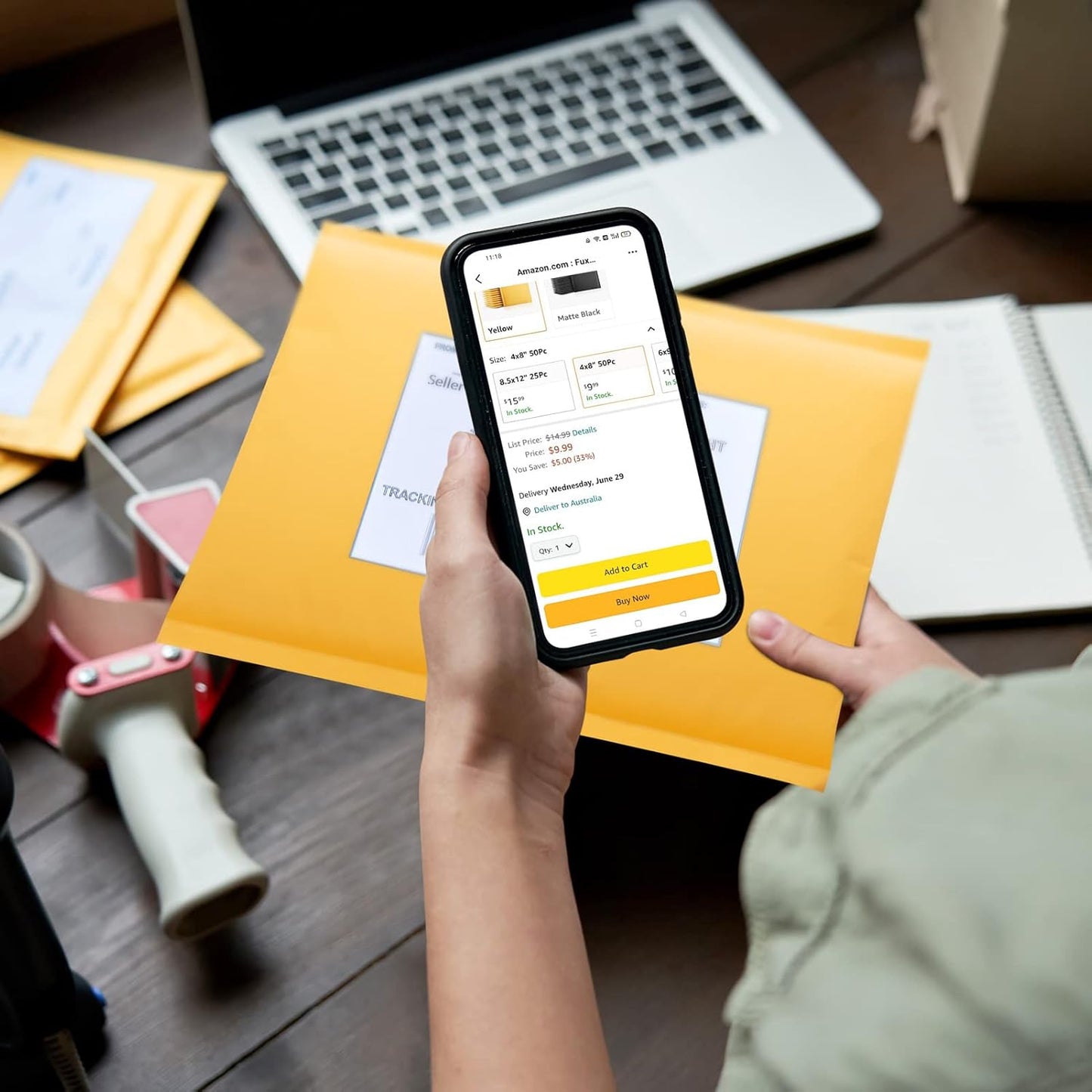 Fuxury Kraft Bubble Mailers 8.5x12 Inch 25 Pack, Strong Adhesion Padded Envelopes #2,Self Seal Bubble Envelopes, Padded Mailers,Book Mailer Packaging for Small Business,Yellow