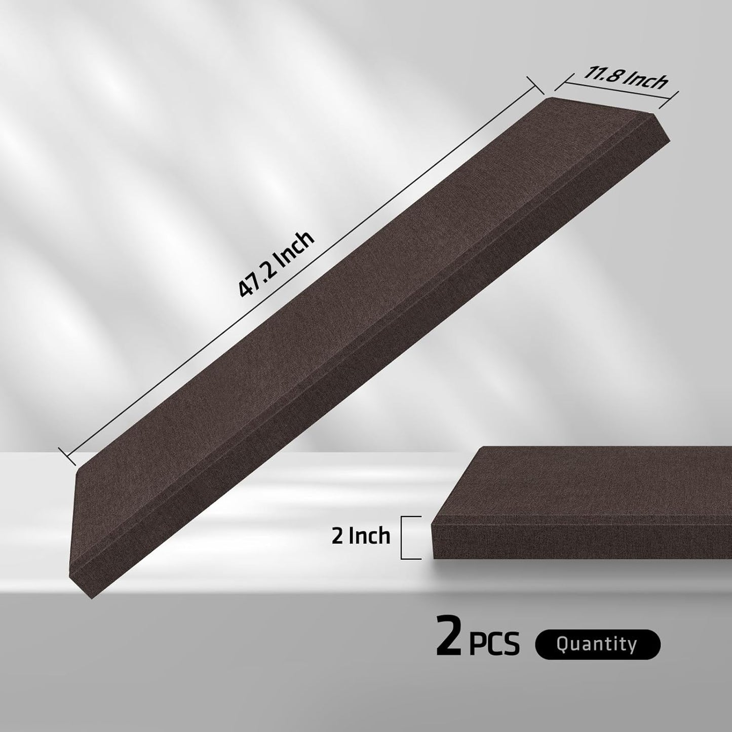 UMIACOUSTICS 2 PCS Fiberglass Acoustic Panels, 48x12x2 Inches Sound Absorbing Panels, Self-adhesive Sound Proof Panels for Studios, Office, Home Theater. Coffee-Colored