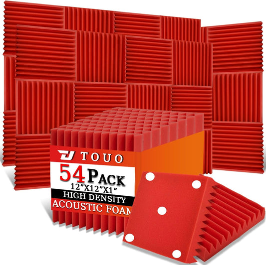 54 Pack Acoustic Panels – Sound Proof Foam Panels for Wall 12"x12"x1", Flame Retardant Wedge Acoustic Foam, High-Density Sound Absorbing Panels for Home Studio(Red, 1" Thick 54 Pack)