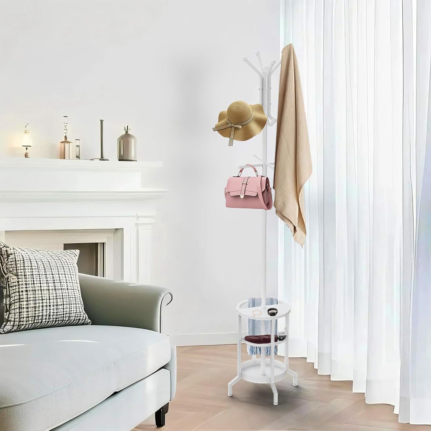 Coat Rack Freestanding, Coat Stand with Umbrella Holder, Metal Coat Tree with 12 Hooks, Coat Hanger Stand for Entryway, Coat Rack Stand for Bedroom, Living Room & Office