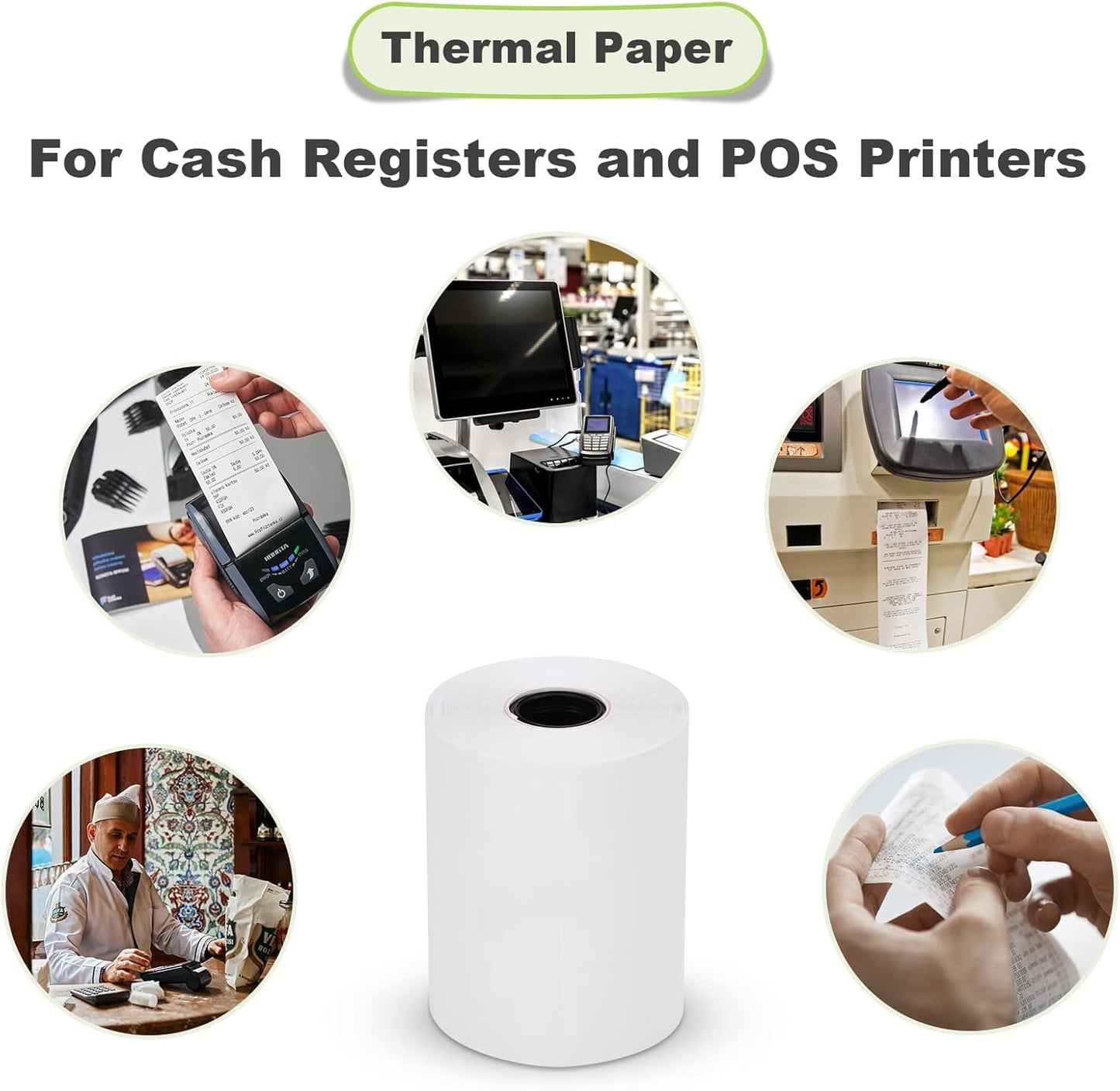 MFLABEL 2-1/4" x 50' Thermal Paper Rolls - 100 Rolls Bulk POS Receipt Papers for Clover, First Data Terminals | Credit Card Paper with HD Printing, Fade-Proof & Jam-Free Guarantee