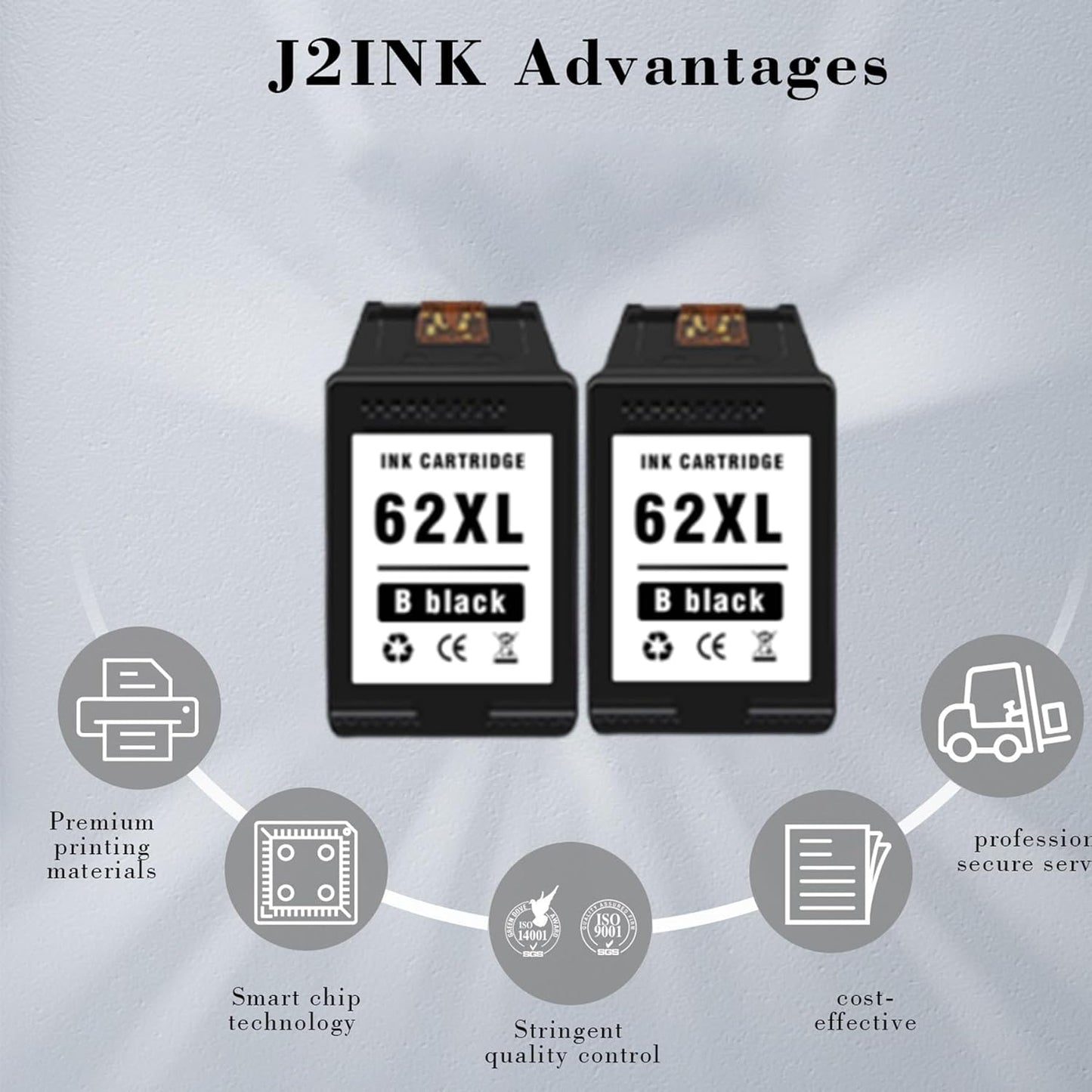 Printer Ink 62 XL 62XL Envy 7645 Black for HP 62 XL Ink Cartridge HP Ink 62 62XL Ink Cartridges Black HP62 HP62BK with Envy 5540 5544 5545 5642 5660 5664 7640 7645, OfficeJet 200 250 258