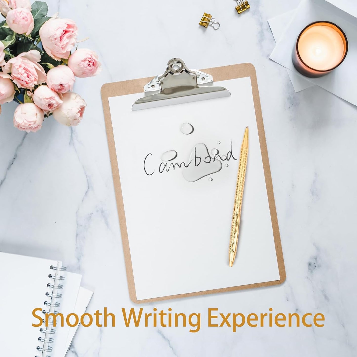 Cambond Ballpoint Pens Gold Pen - Nice Pens for Wedding Guest Book for Gift Smooth Writing Pen with Black Ink 1.0mm Medium Point, 3 Pens with 3 Refills (Gold)