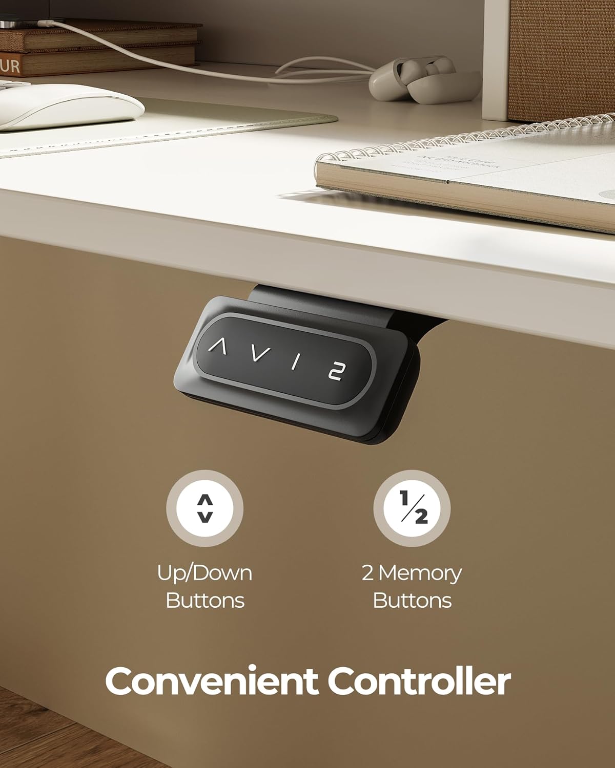 FEZIBO 60 x 24 Inch Height Adjustable Electric Standing Desk with Double Drawer, Sit Stand Desk, Home Office Stand Up Table with 4 Height-Adjustable Feets & 2 Hooks, White