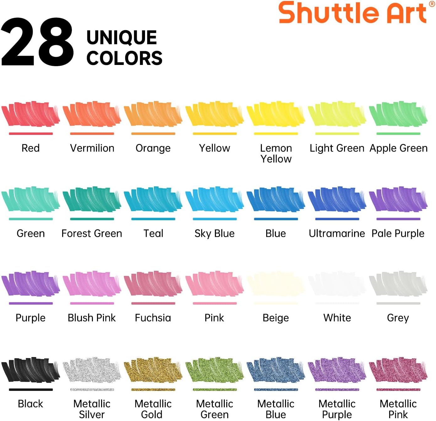Shuttle Art 28 Colors Dual Tip Acrylic Paint Markers, Brush Tip and Fine Tip Acrylic Paint Pens for Rock Painting, Ceramic, Wood, Canvas, Plastic, Glass, Stone, Calligraphy, Card Making, DIY Crafts