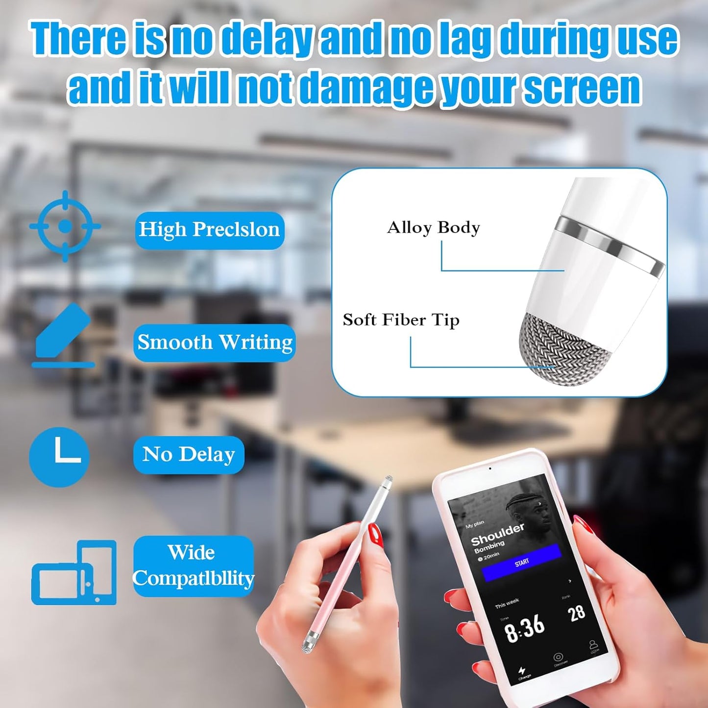 2PCS Stylus Pens for Touch Screens,Stylus Pen for iPhone/iPad/Tablet Android/Microsoft Surface,Compatible with Touch Screens(White Pink/White Blue)