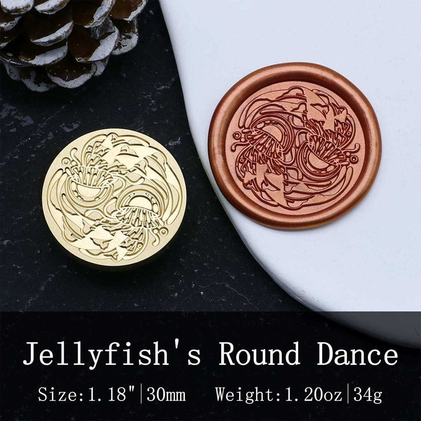 Marine Animal Wax Seal Stamp - Dancing Jellyfish Sealing Wax Stamp,1.18 Inch/30mm Dual Jellyfish Sealed Stamp Heads for Envelopes,Letters,Handicraft DIY and Christmas