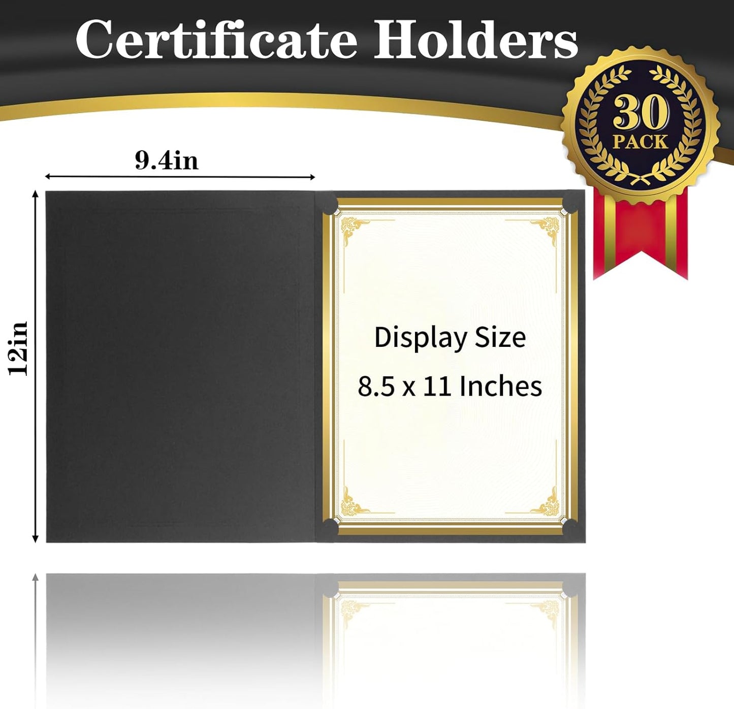 30 Packs Certificate Holders, Black Certificate Covers, Diploma Holders, Certificate Folders with Gold Foil Border for Letter Size 8.5" x 11" Certificates, Diploma, Documents, Award Cover