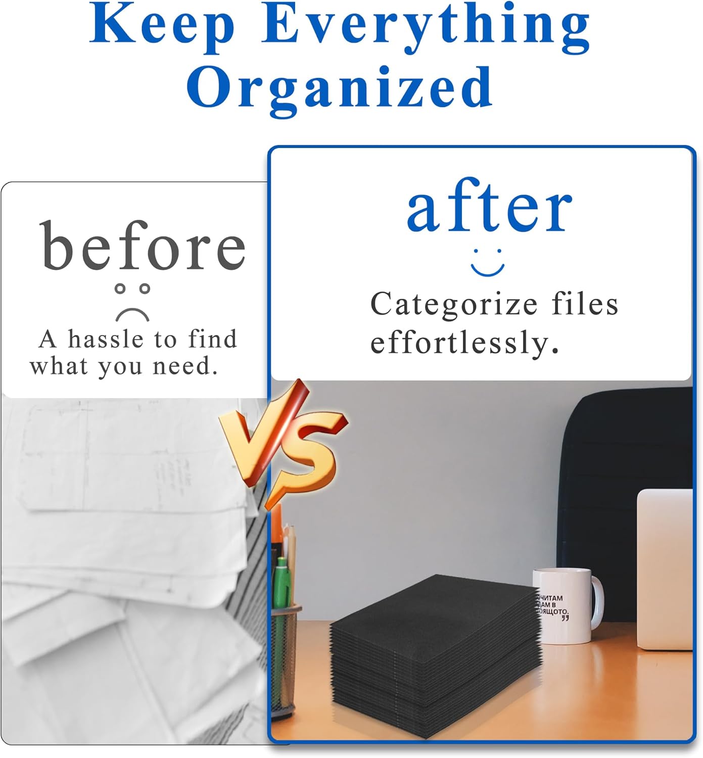 Zzrywuty File Folders with Pockets Letter Size, 50-Pack Paper Folders with Card Slot, Two Pocket Folders for School Students, Businessmen, Home and Office Workers（Black）