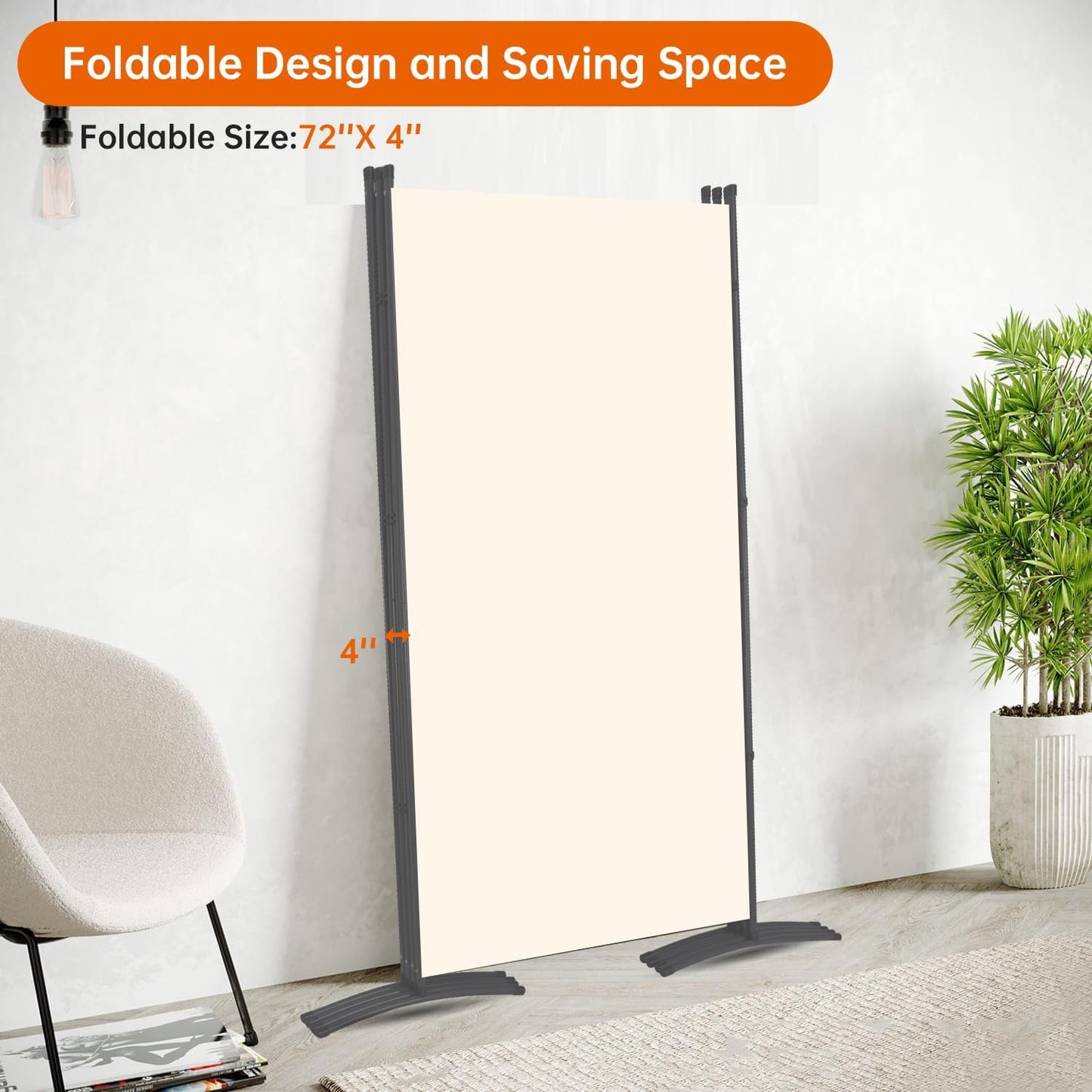 Room Divider 6FT Folding Privacy Screens, Partition Room Dividers w/Freestanding Design, Portable Wall Divider for Room Separtation, Fabric Screen Panel for Home Office Dorm (Beige, 4 Panel)