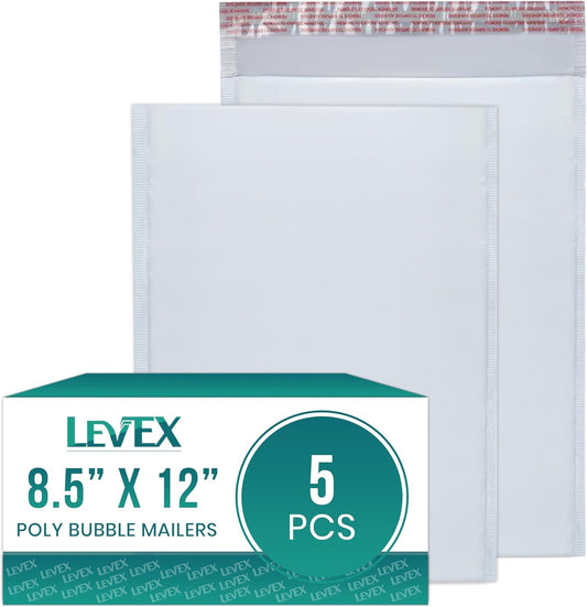 Levex - #2 8.5" x 12" [5 Pack] Poly Bubble Mailers, Padded Envelope Mailers, Packing Envelope & Mailing Bags for Shipping
