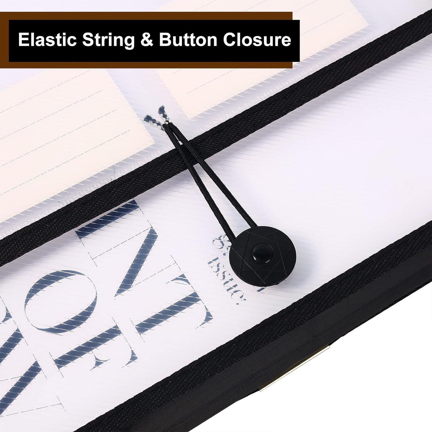 Eco-Friendly Plastic File Folders, Poly Expanding File Wallet, Expandable Envelope Organizer Document Folder with Elastic Band and Button Closure, with Small Two Pockets, 5 Pack- Black