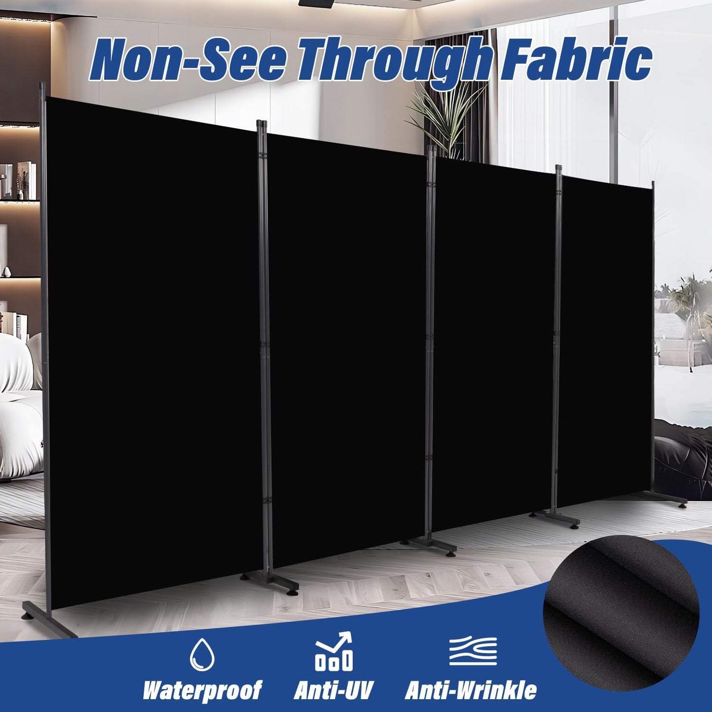 Room Divider 6ft Room Dividers and Folding Privacy Screens, 4 Panel Partition Room Divider Fabric Panel, Indoor Wall Divider for Room Separation Freestanding Space Separators for Bedroom Office Studio