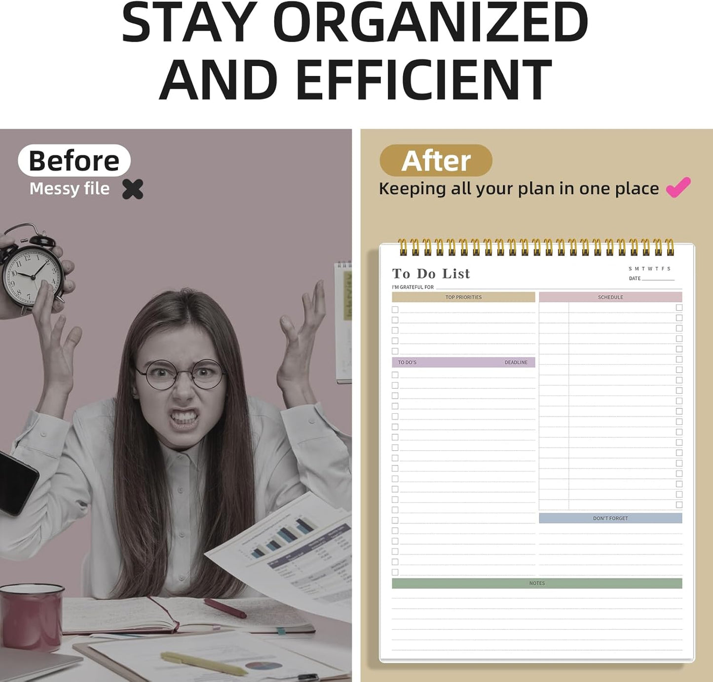 To Do List Notepad Undated, Daily To Do List Notebook (8.5"x 11") Spiral Daily Task Hourly Schedule Planning Pad with Checklist Suitable for Office, Home and School 104 Pages