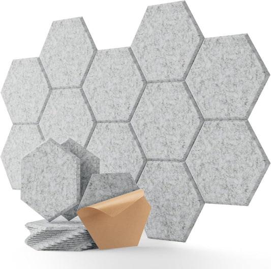 Soundsbay Sound Proof Foam Panels for Wall, 12 Pack Hexagon Soundproof Wall Panels High Density Acoustic Panels, Sound Proof Panels for Walls, Office, Reccording Studio, Ceiling 12" X 10" X 0.4", Gray