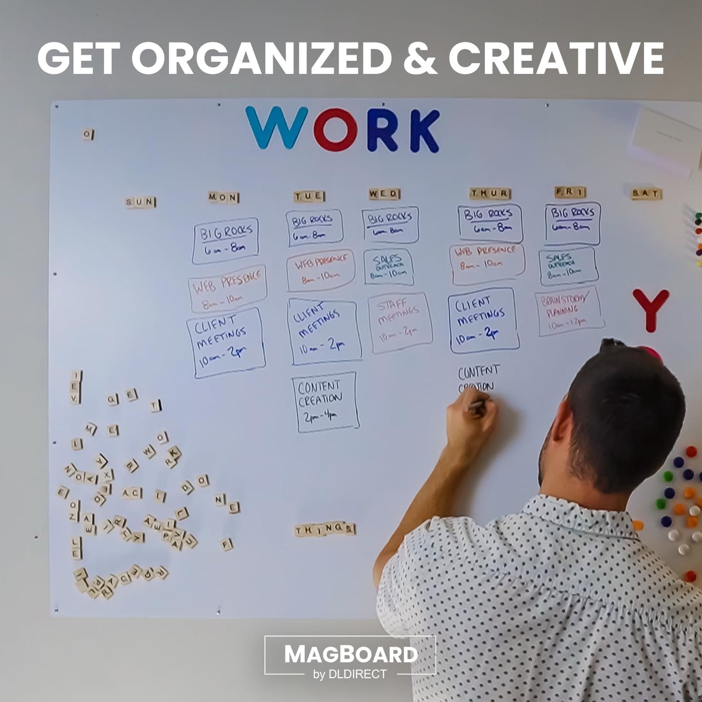 Diamond Life Magnetic Board - Memo & Vision Board for Home, Office, and Classroom - Magnet Board for Kids - Command Strips Included (Silver 24"x36")