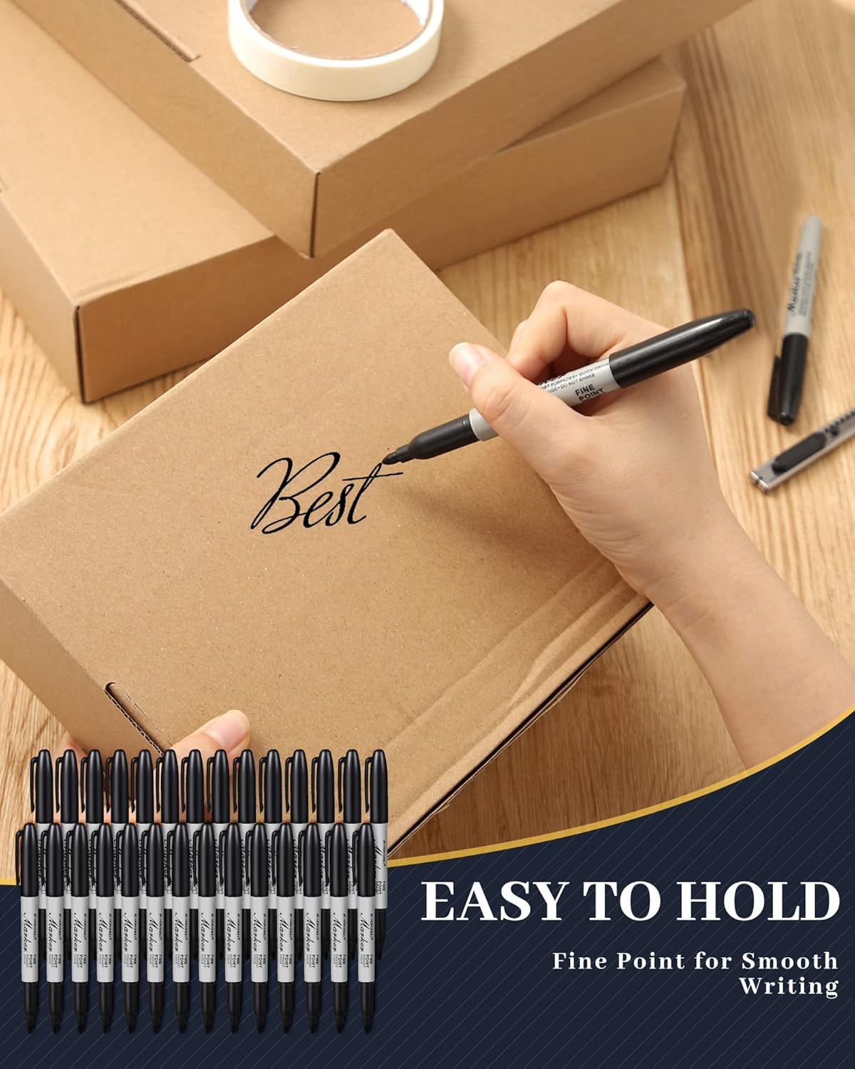 Thenshop 400 Pack Permanent Markers Bulk Black Permanent Marker Set Fine Point Pens Work on Wood, Metal, Stone, Glass