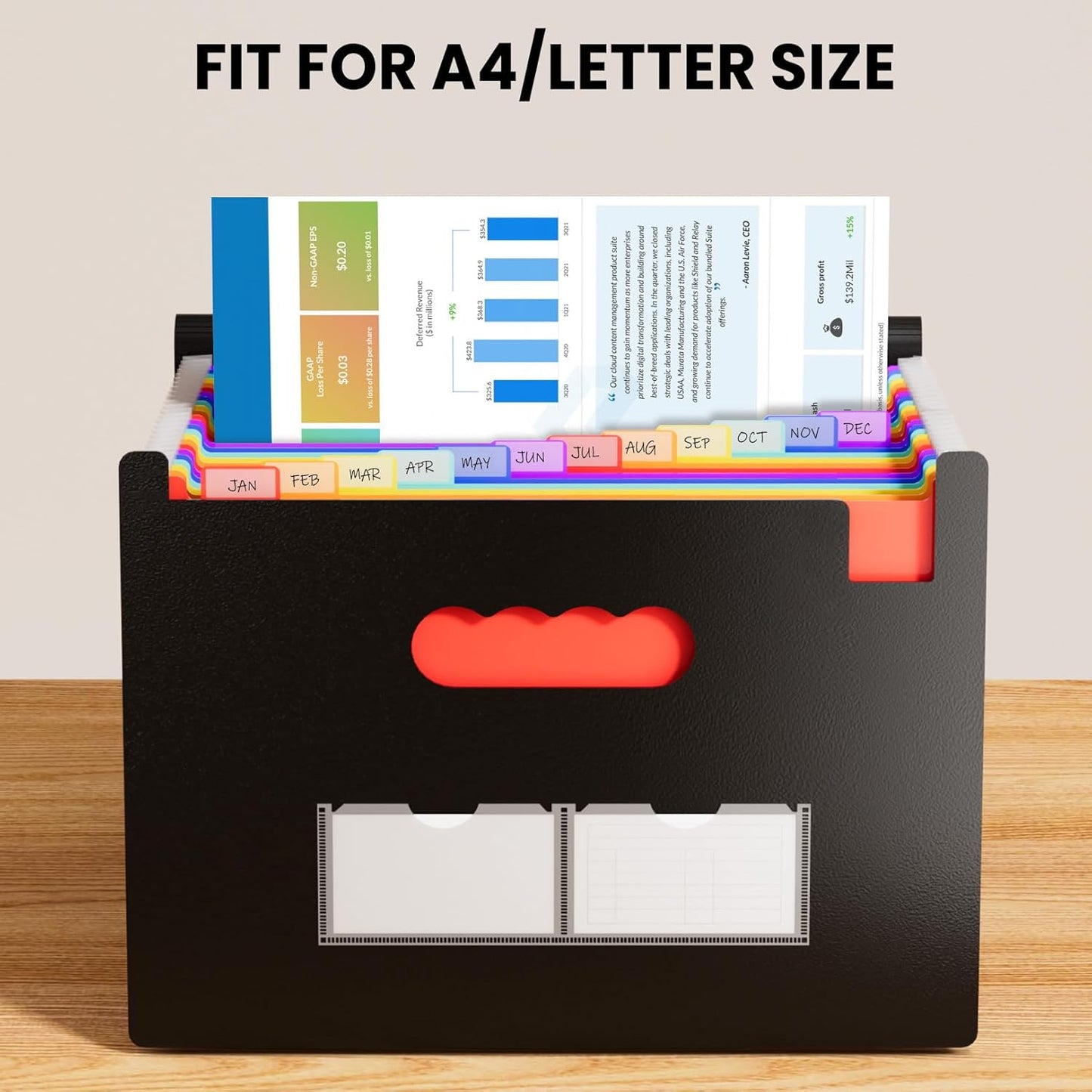 Sooez 24 Pockets Expanding File Folder with Blank Labels, According File Organizer with Expandable Cover, Desktop Accordion Folders Letter A4 Paper Document Storage Organizer, Black