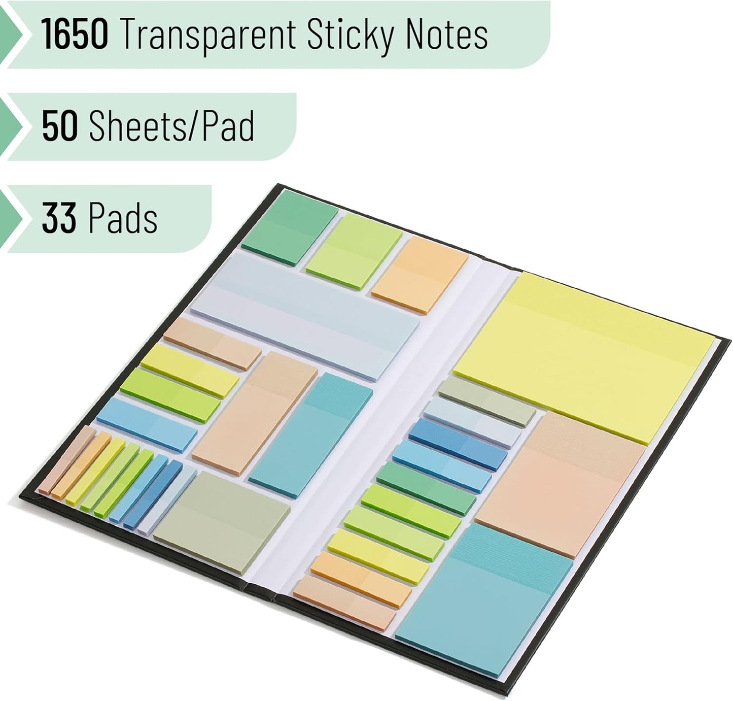 Mr. Pen- Transparent Sticky Note Set, 1650 Sheets, Pastel Colors, Tabs, Dividers, Translucent Planner Notes