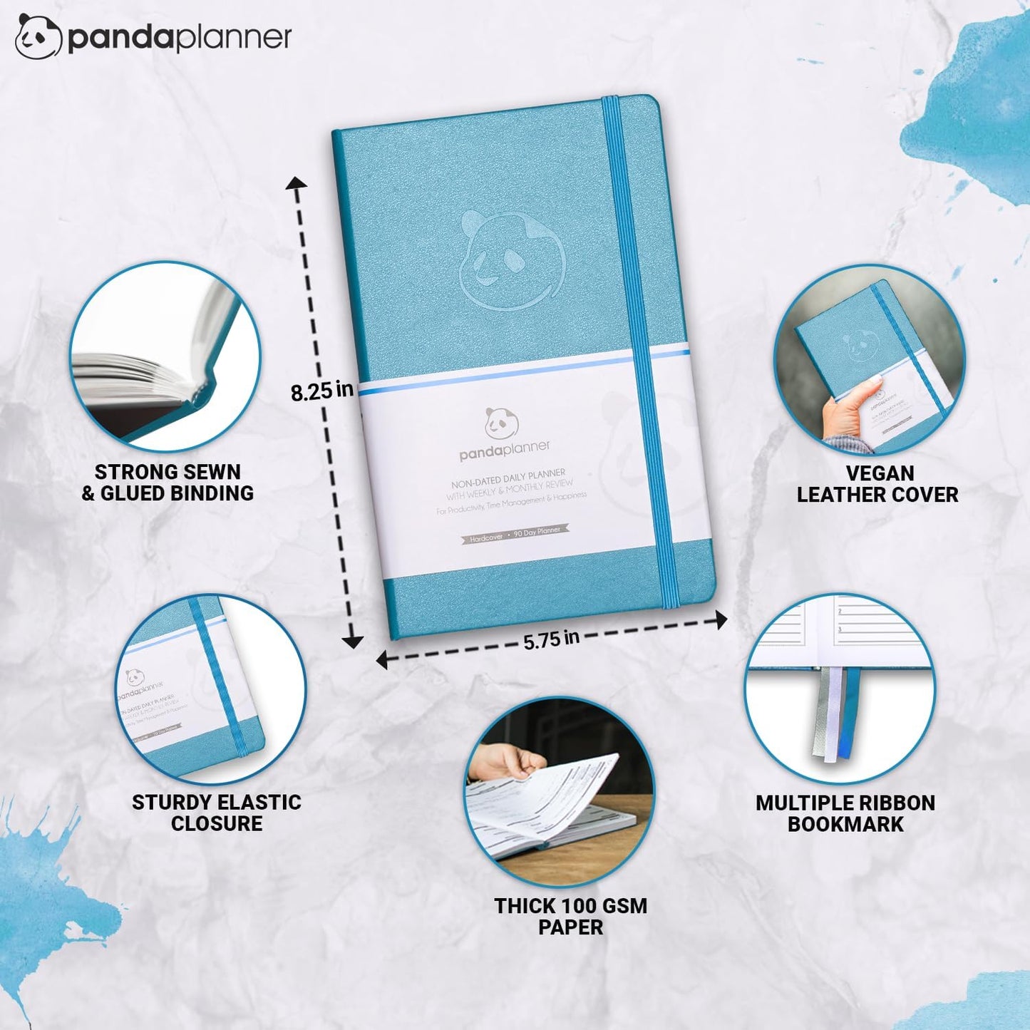 Panda Planner 2025-2026 – Classic Academic Daily, Weekly & Monthly Undated Planner, Agenda & Calendar Notebook – Productivity & Goals – Cyan Blue