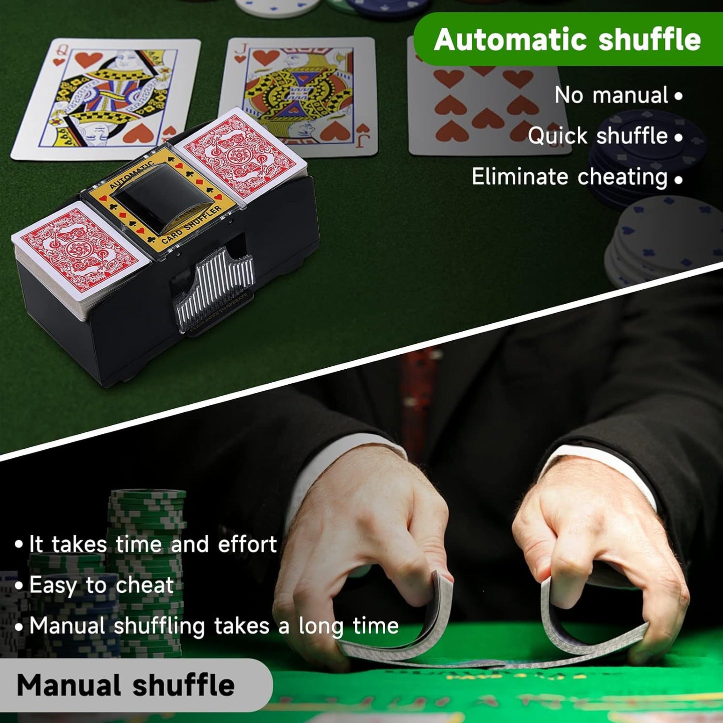 Unniweei Automatic Card Shuffler, Battery-Operated Electric Shuffler, Casino Card Game for Poker, Home Card Game, UNO, Phase10, Texas Hold'em, Blackjack, Home Party Club Game