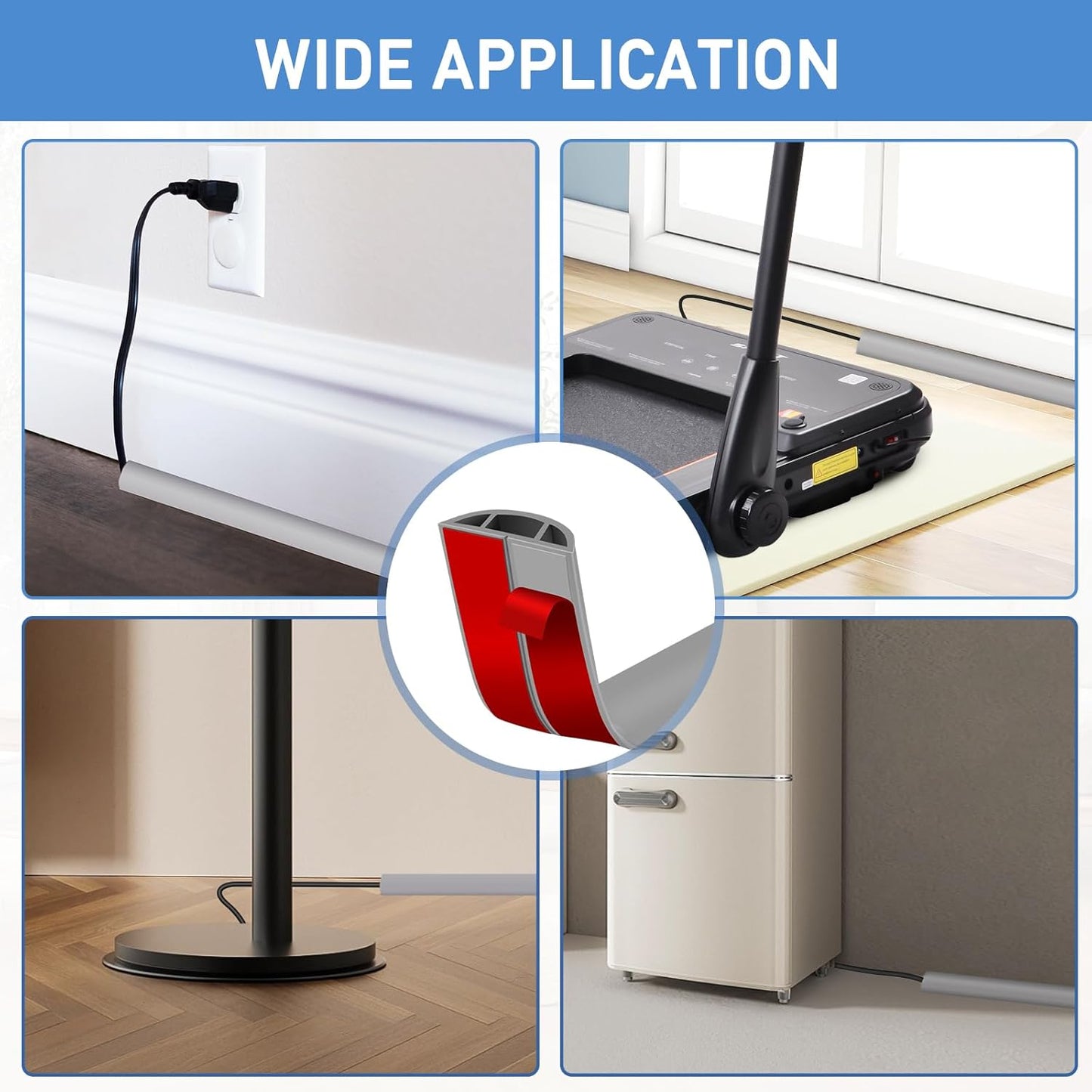 Floor Cord Cover Self Adhesive Cord Hider Floor Extension Cord Covers for Floor Power Cord Protector Cable Management Prevent Cable Trips Cable Cavity 0.59" W x 0.31" H (Grey, 3.3Ft)