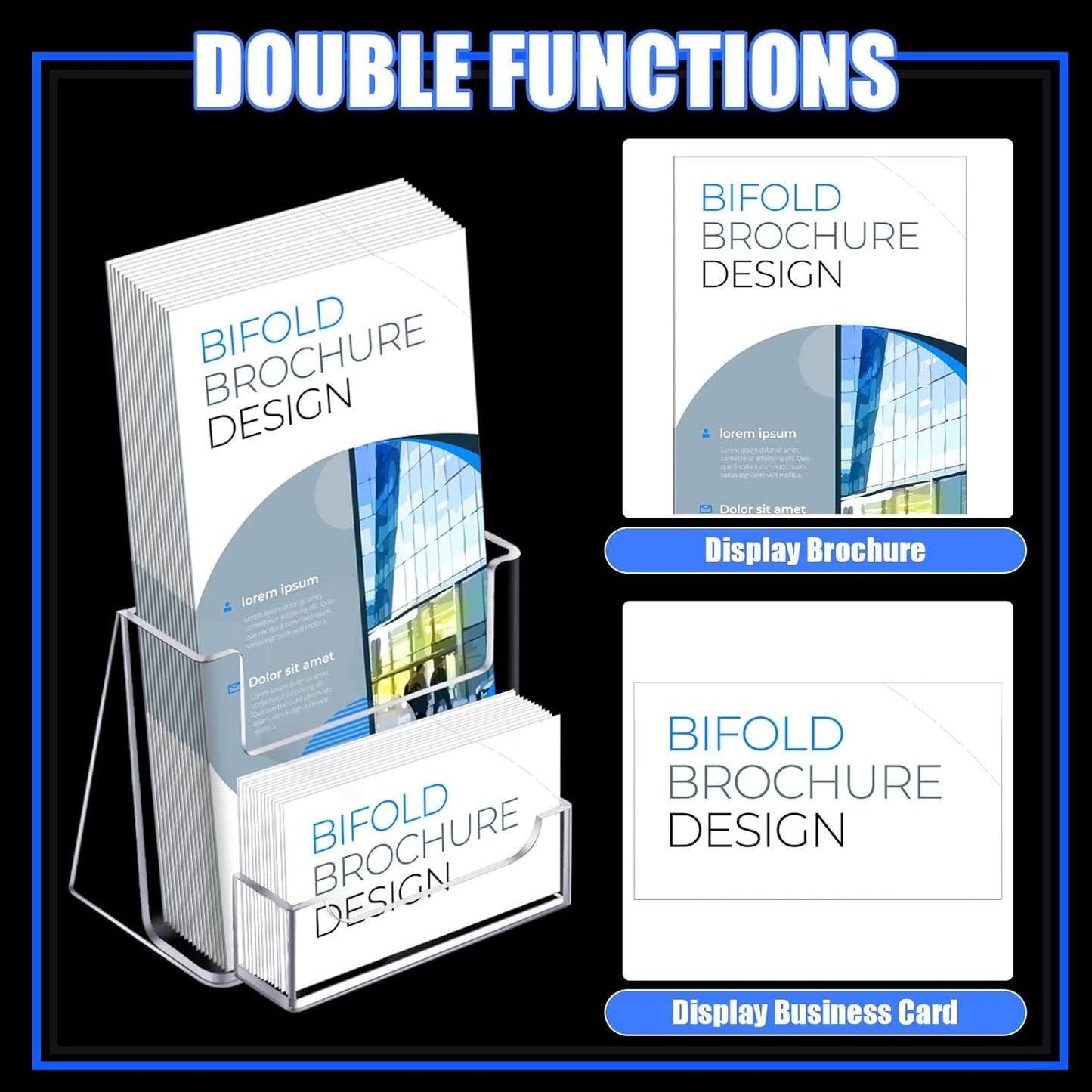 Wenqik Acrylic Brochure Holder with Business Card 4.1 Inch Rack Card Holder Pamphlet Display Stand Organizer for Menu Flyer Magazine Office Booklets(8 Pcs)