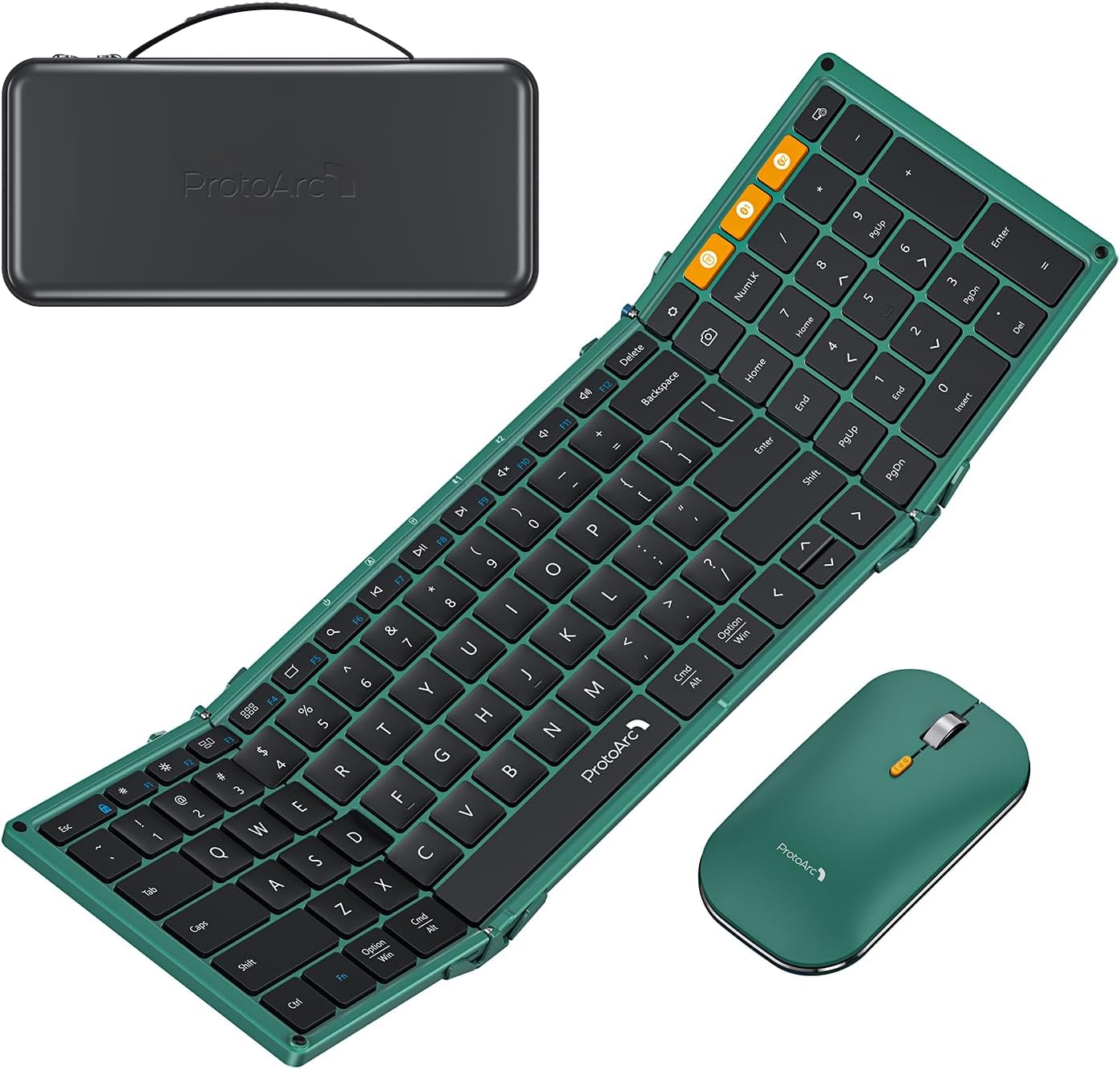 ProtoArc Foldable Keyboard and Mouse, XKM01 True Full-Size Folding Wireless Keyboard Mouse Combo for Business Travel, a Portable Office Suite On-The-Go, Compatible with Laptop iPad Tablet - Green