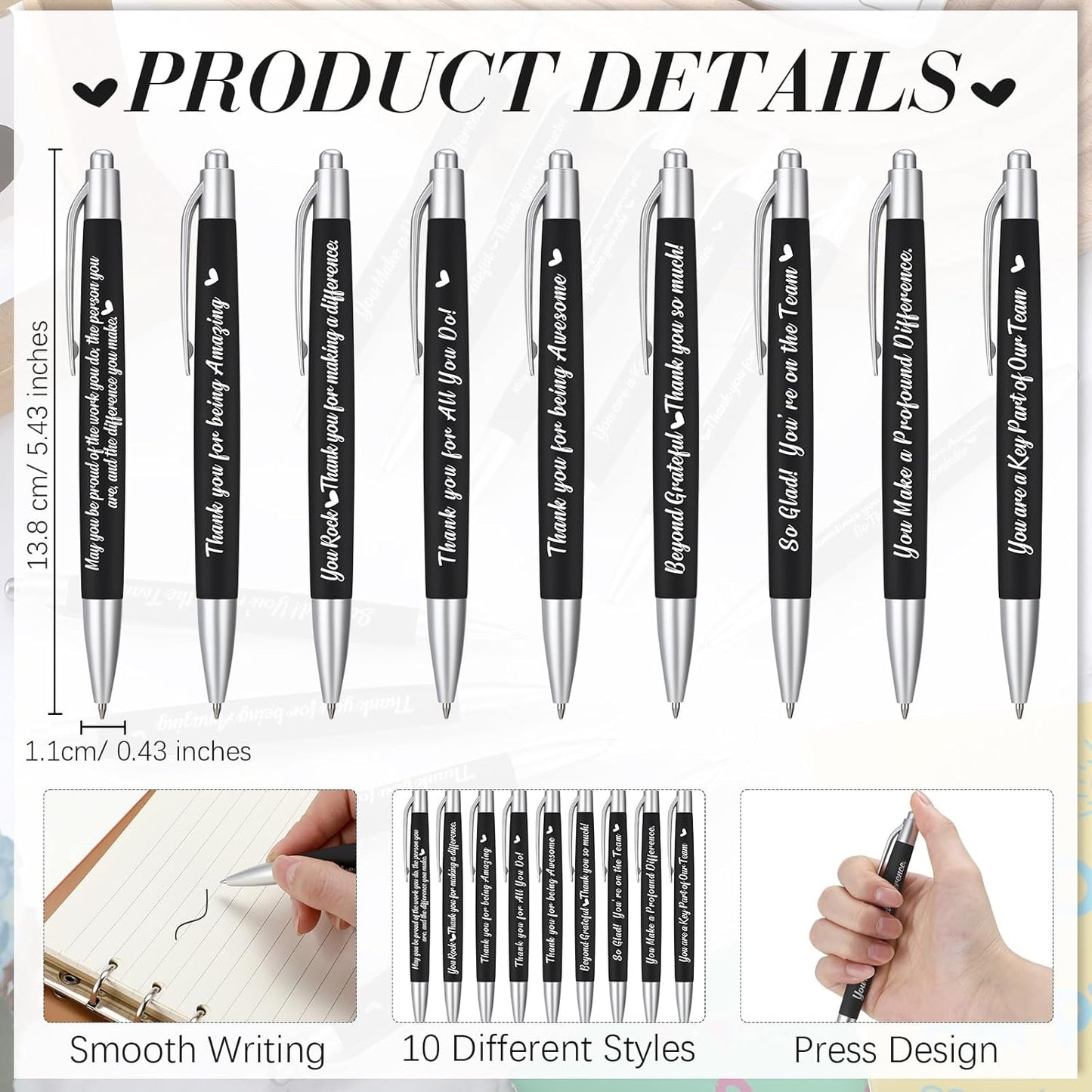 Yeaqee 100 Pcs Inspirational Pens Employee Appreciation Back to School Gifts Motivational Thank You Metal Greeting Quote Ballpoint Pen for Coworker Teacher(Black,Positive)