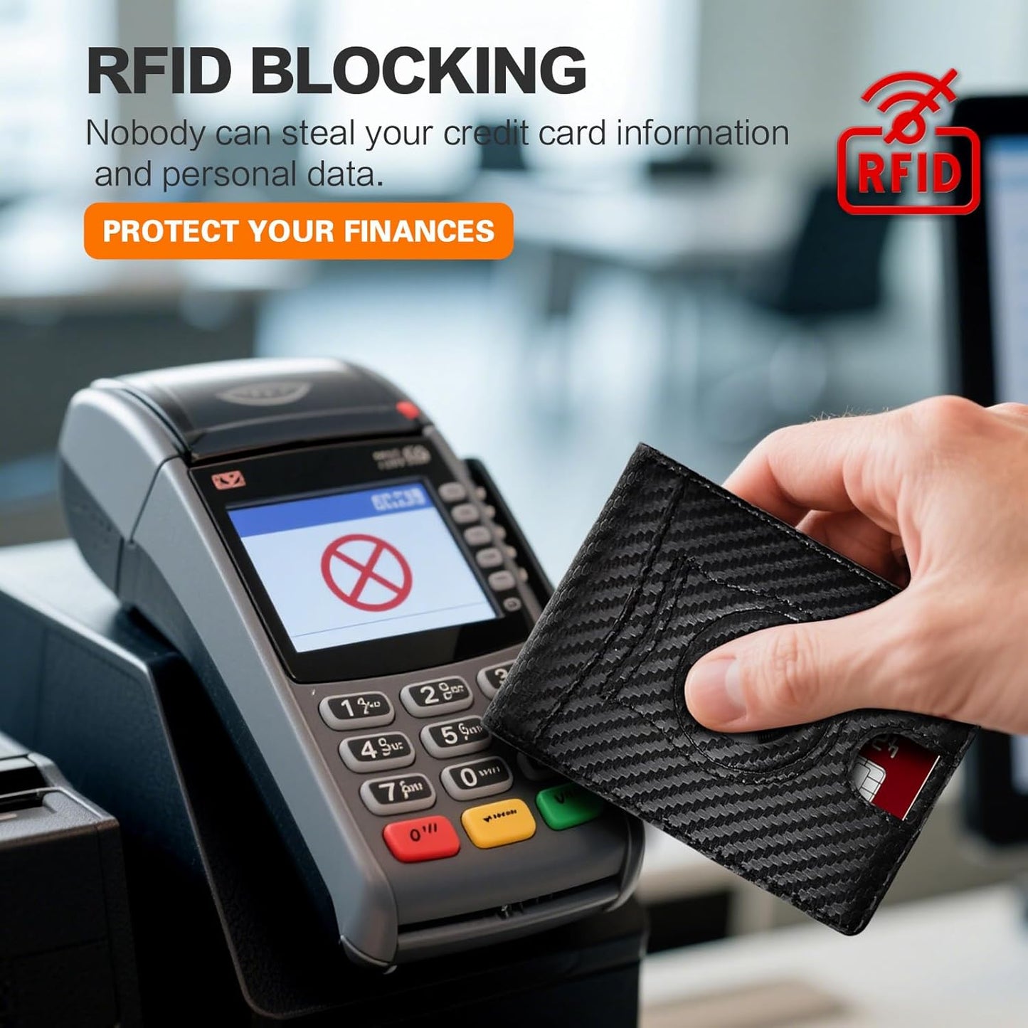 Slim Wallet for Men RFID Blocking Bifold Carbon Fiber Mens Slim Wallet,Minimalist Front Pocket Small Compact Mens Leather Wallets,Smart Security Credit Card Holder Wallet 2 ID Window With Gift Box