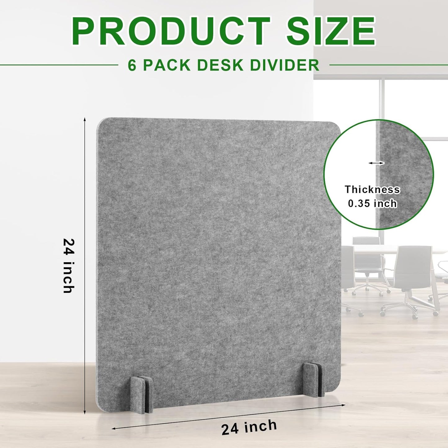 Kisston 6 Pack Acoustic Desk Divider Desk Partition 24 x 24" Stand Up Freestanding Desk Privacy Panel Noise and Visual Distractions Reducing Table Divider for Student Reception Area Office(Light Gray)