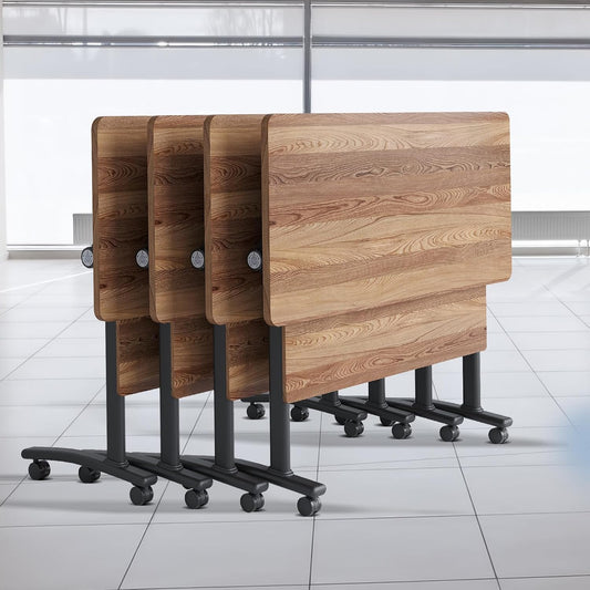 Folding Conference Table, Modern Conference Room Tables with Flip-Top Design, Foldable Conference Table Meeting Table with Wheels, Mobile Seminar Training Tables for Office Classroom (4, Walnut 2)