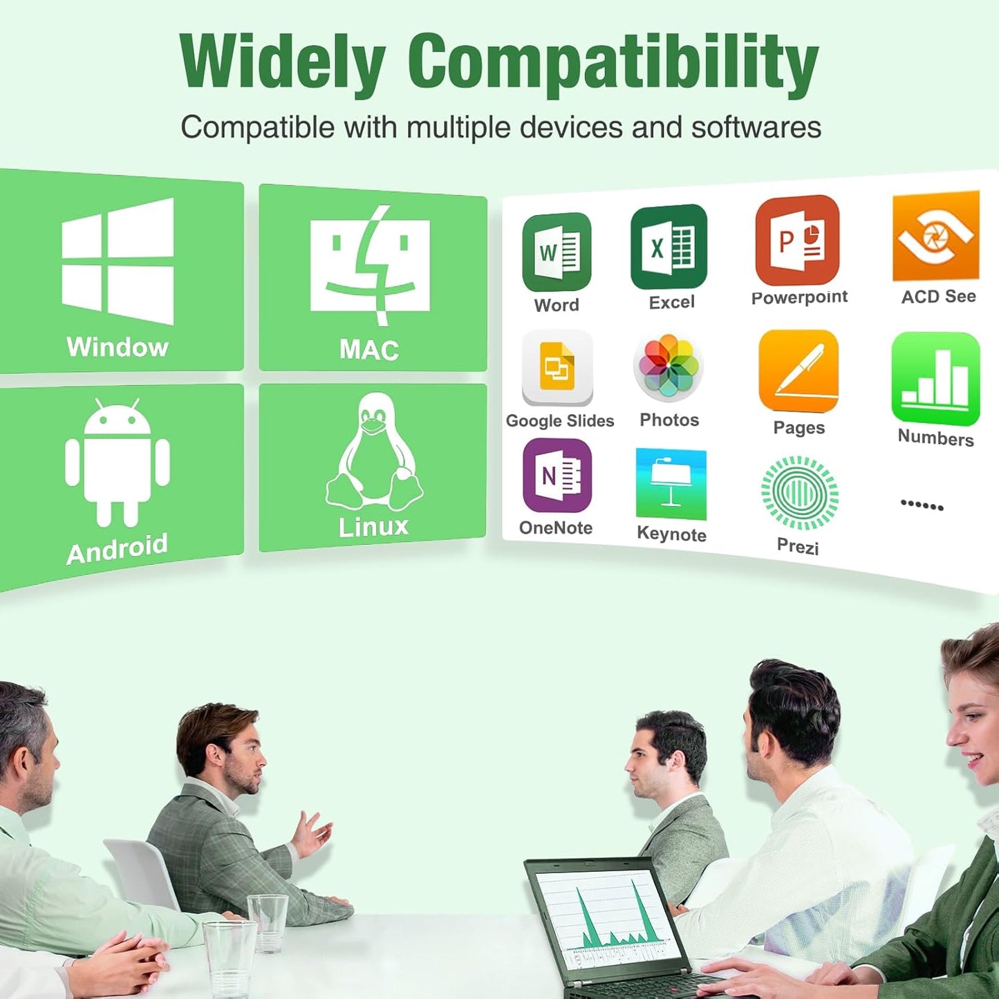 Wireless Presentation Clicker with Green Laser Pointer, Volume Control USB Type C Slide Presenter Remote for Keynote/PPT/Mac/PC/Laptop Office