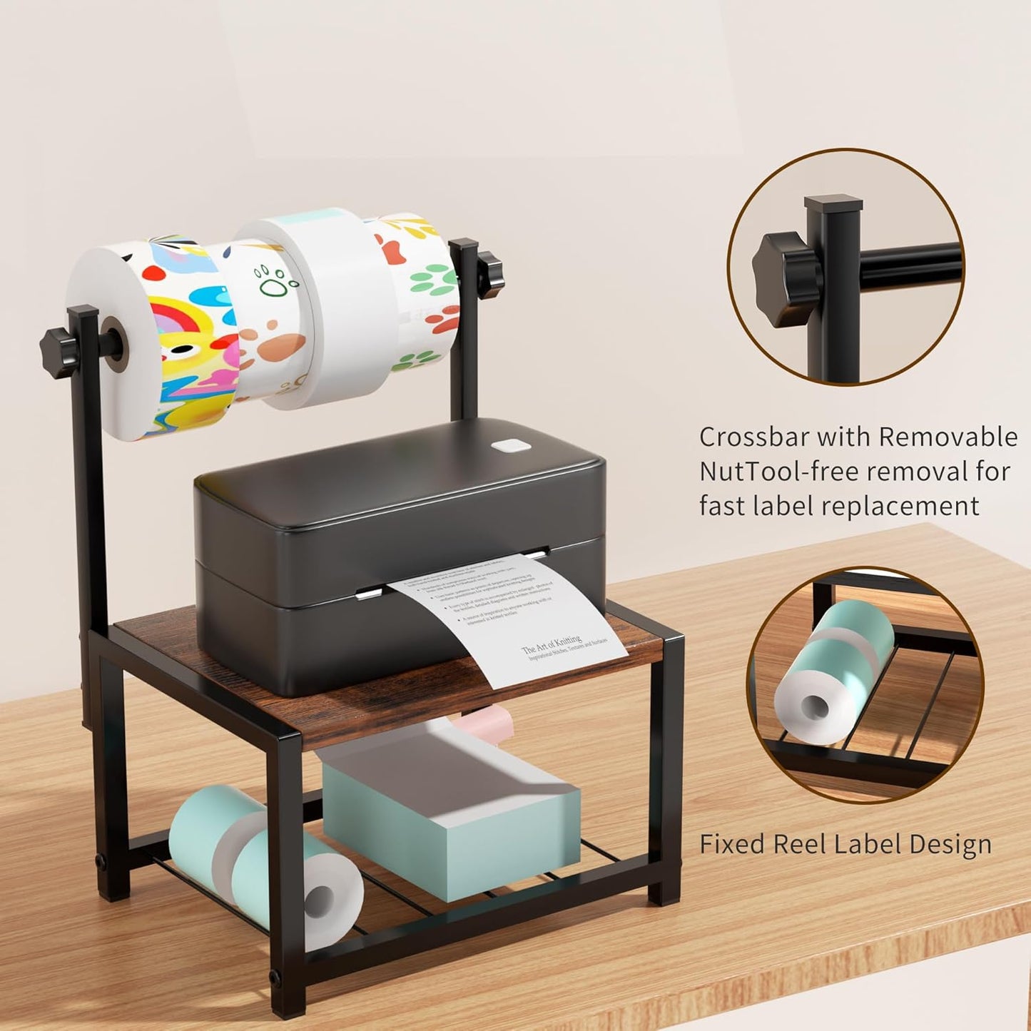 Label Holder for Rolls and Fan-Fold Labels, Sturdy Thermal Sticker Holder for Desktop Thermal Printer, Shipping Label Sticker Dispenser for Home, Office, and Small Businesses