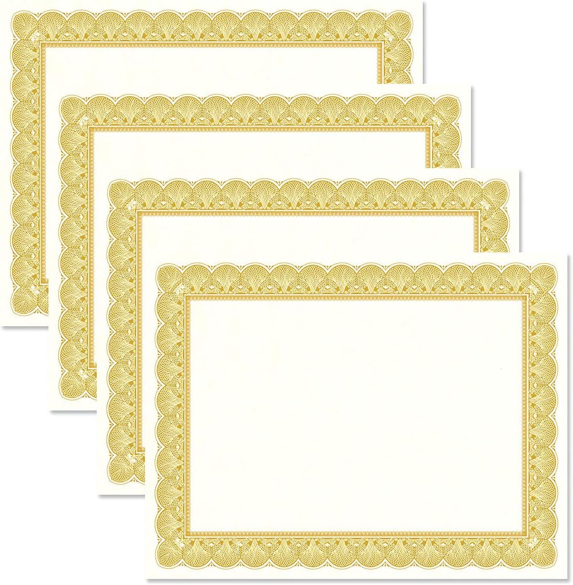 Elite Gold & White Parchment Certificate Papers - Pack of 100, Laser & Inkjet Printer Compatible, For Office, Business Awards, Graduation, School Diplomas, 8-1/2" x 11" on 70 lb Text Stock