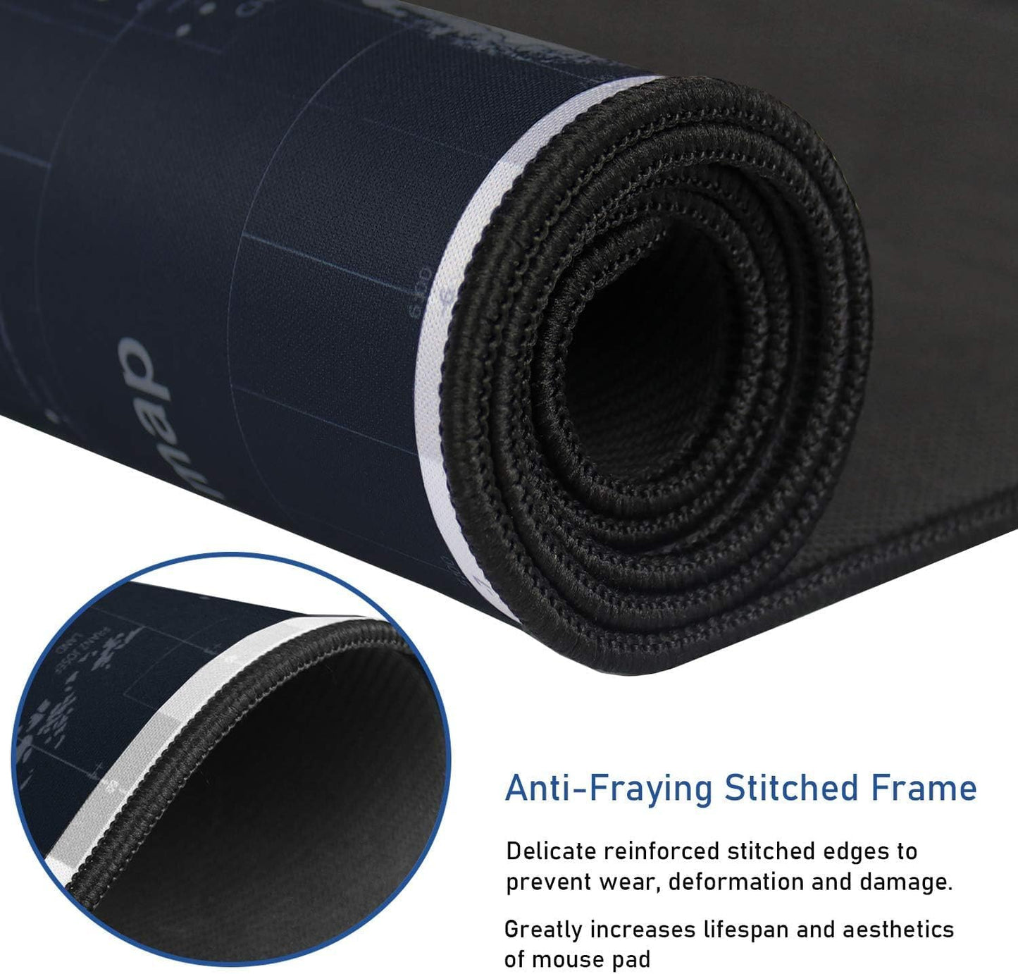 Large Extended Gaming Mouse Pad with Stitched Edges,(35.4X15.7In) Durable Non-Slip Natural Rubber Base, Waterproof Computer Keyboard Pad Mat for Esports Pros/Gamer/Desktop/Office/Home, Map