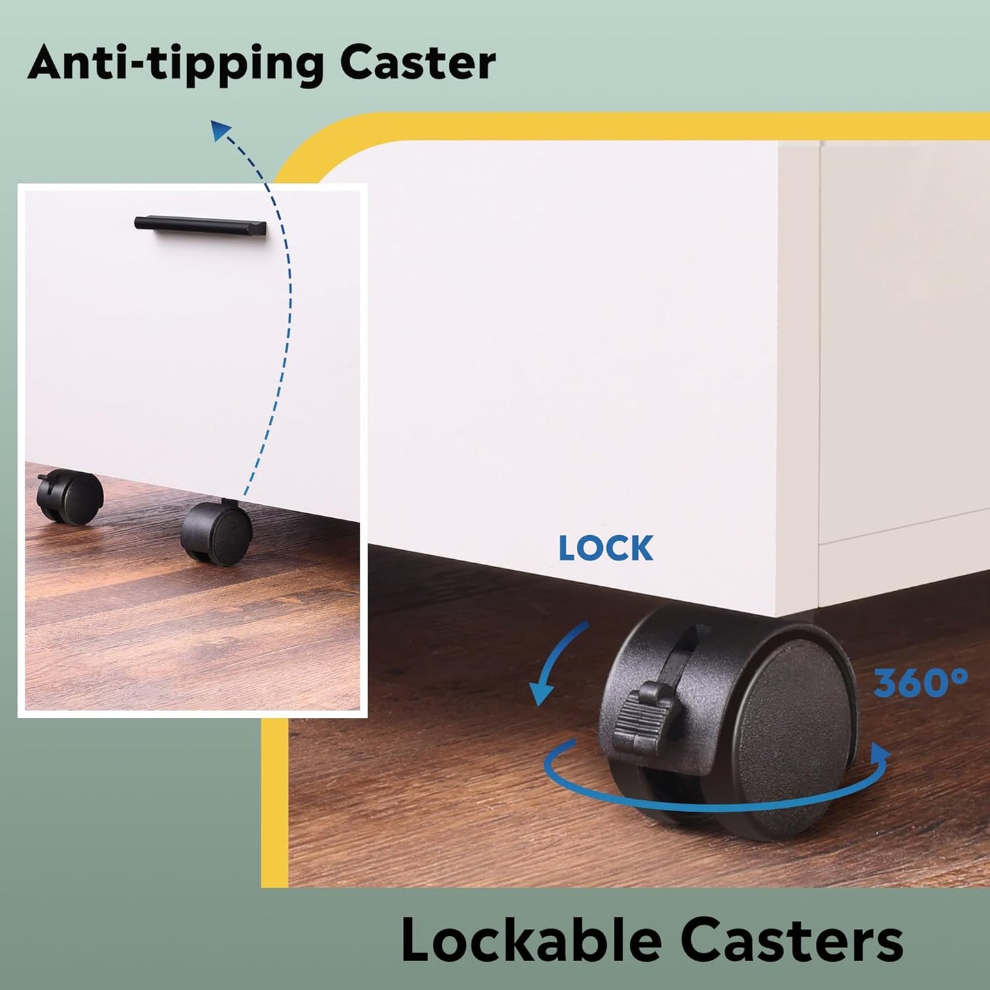 DEVAISE Wood File Cabinet, 2 Drawer Filing Cabinet for Home Office, Vertical File Cabinets with Wheels fits A4/Letter/Legal Size File, White