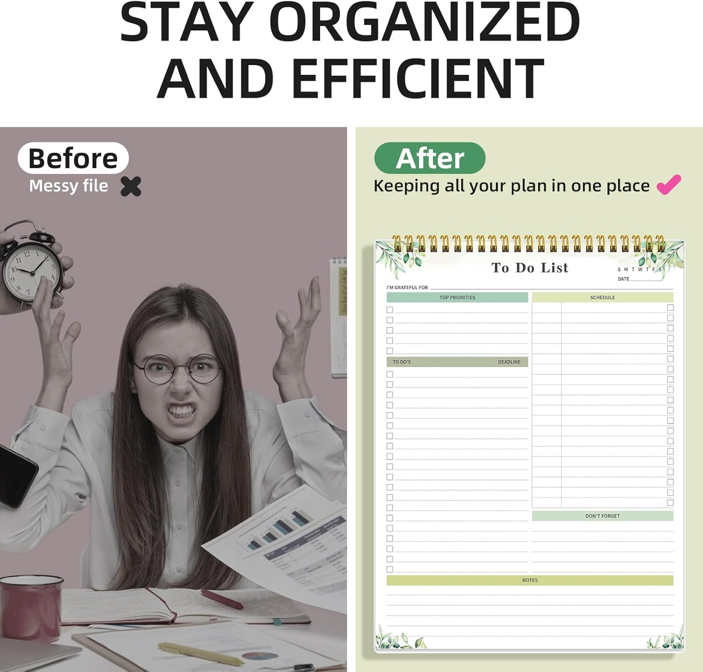 To Do List Notepad Undated, Daily To Do List Notebook (8.5"x 11") Spiral Daily Task Hourly Schedule Planning Pad with Checklist Suitable for Office, Home and School 104 Pages