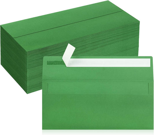 200 Pack #10 Business Envelopes, Green Standard Envelopes Self Seal, Letter Size Mailing Envelopes for Checks Letters Invoices Statements Birthday Graduation Wedding, 4 1/8 x 9 1/2 Inch