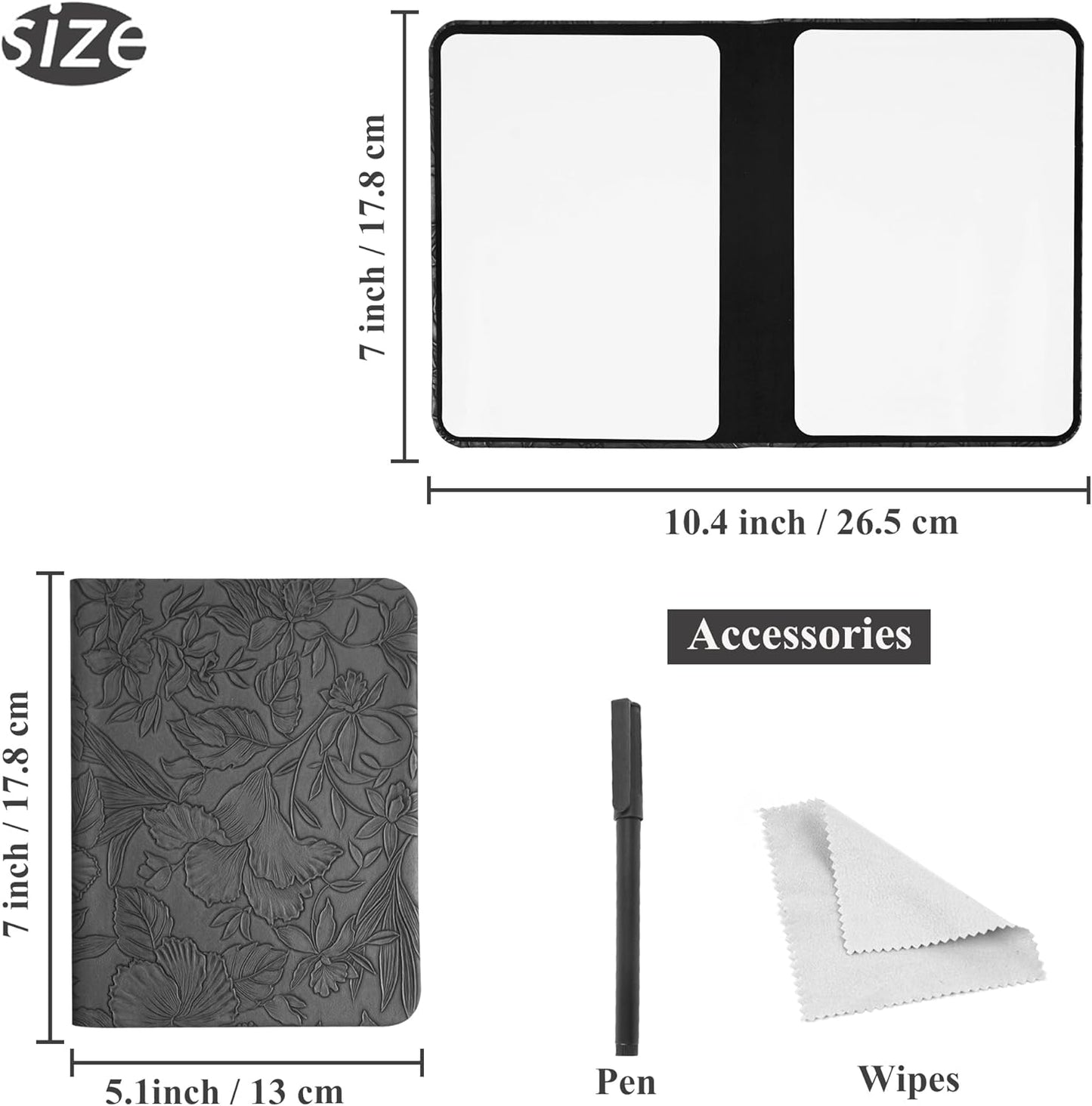 Portable Small White Board Dry Erase Board, Reusable 9.5 * 6.6in Notebook Memo, Office Home Supplies Desk Accessories(1-Carved Black)