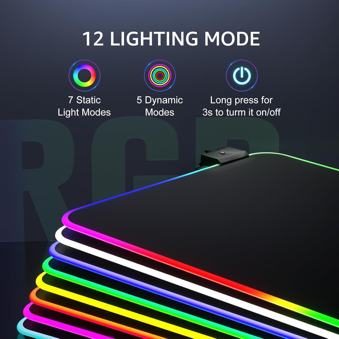 KTRIO RGB Large Gaming Mouse Pad with Stitched Edges, Superior Micro-Weave Cloth, Non-Slip Base, Water Resist Coating, 31.5 x 15.7 in, RGB Black