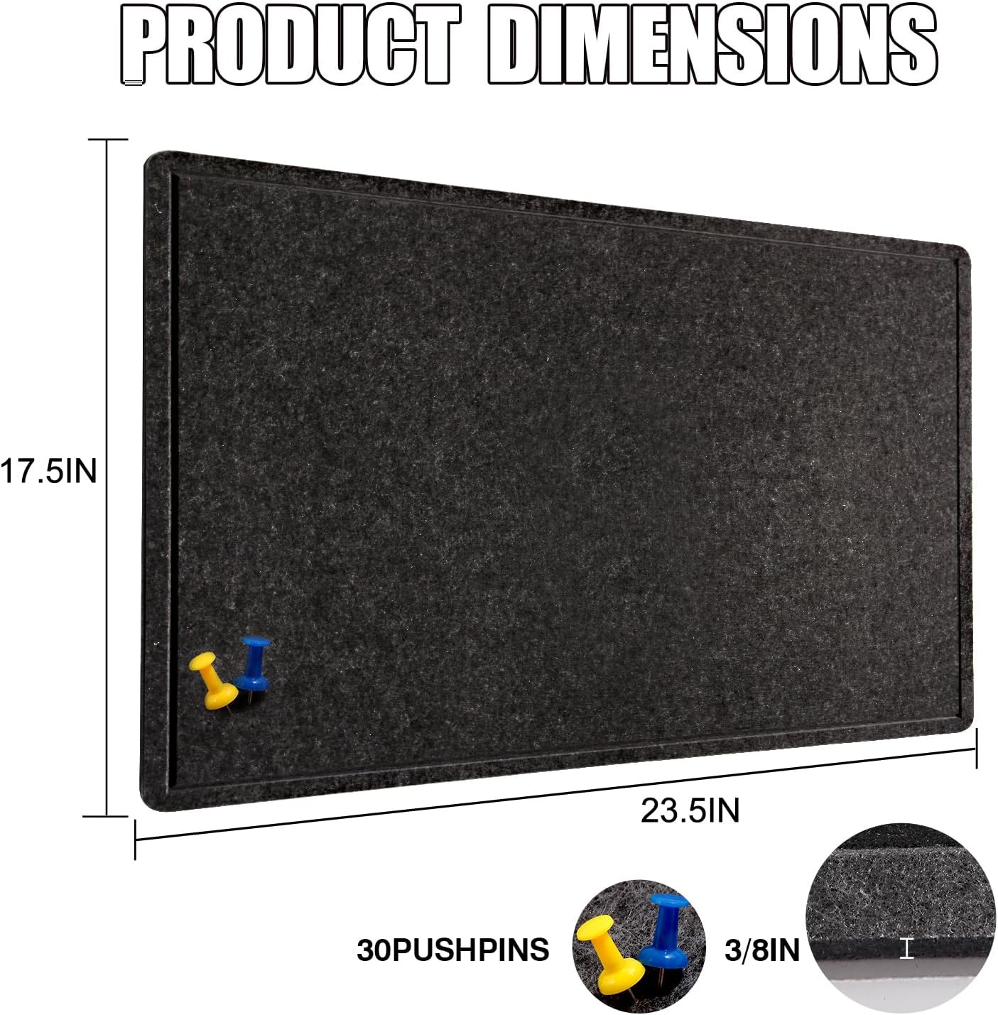 Bulletin Board - 23.5 x 17.5 inches Decorative Felt Pin Board - Cork Board Alternative for Wall - Foldable Photo Board Self-Adhesive Prayer Board with 20 Pushpins - Dark Gray