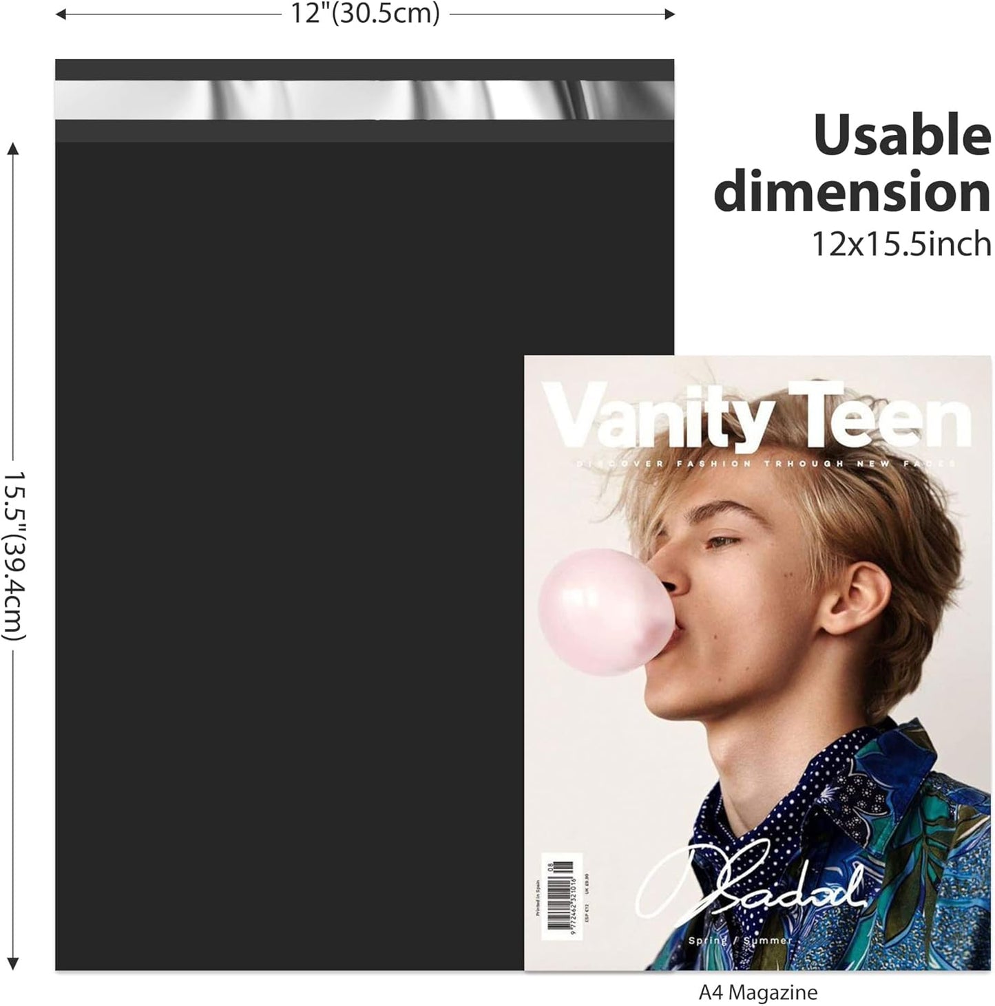 Fuxury Poly Mailers 12x15.5Inch 500Pcs,Waterproof Shipping Bags for Clothing,Strong Adhesive Shipping Envelopes for Small Business,Self Seal Mailing Bags Poly Mailer Bags Black