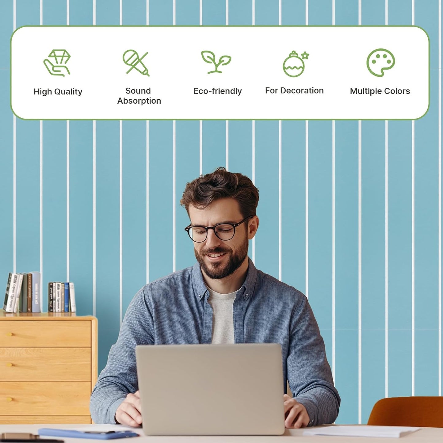 Acoustic 4 Pack Soundproofing UV Print Panels, 47.2” x 23.6” x 0.4” Adhesive Noise Dampening Wall Panels for Home Studio, Office, Gaming Room, and Theater(Blue)