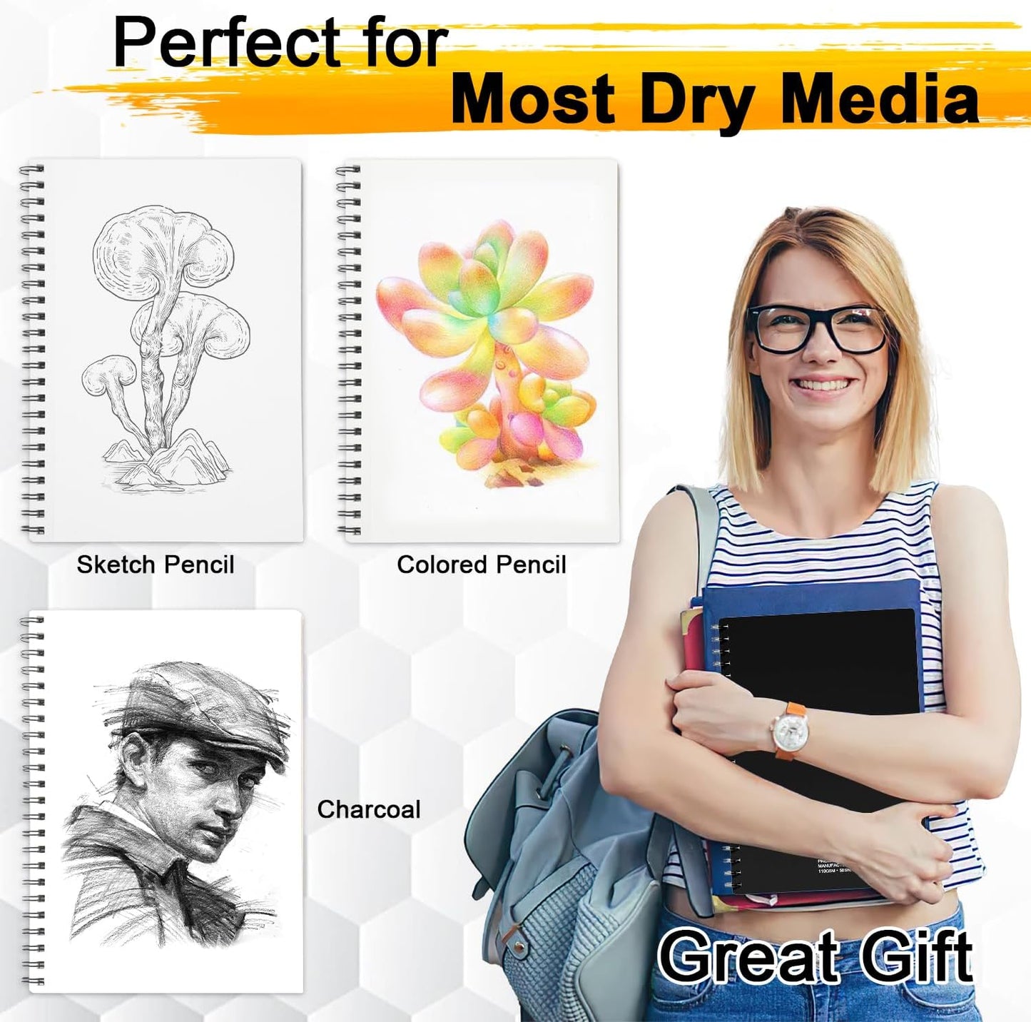 MEMX Poly Cover Sketch Book, 5.5”X8.5” 100 Pages (110gsm), Spiral Bound Artist Sketch Pad Notebook, Durable Acid Free Drawing Paper for Drawing, Writing, Painting, Sketching or Doodling, White