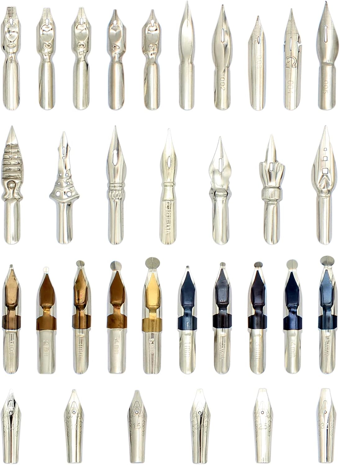 Gullor A Bunch of Nibs for Comic Dip Pen, Assorted Calligraphy Dip Pen Nibs, Various Sizes and Shapes, 33 Nibs in Box