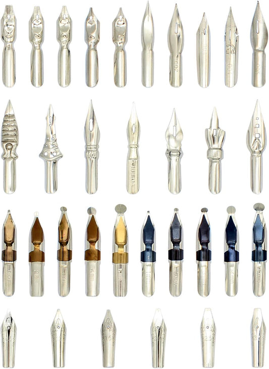 Gullor A Bunch of Nibs for Comic Dip Pen, Assorted Calligraphy Dip Pen Nibs, Various Sizes and Shapes, 33 Nibs in Box