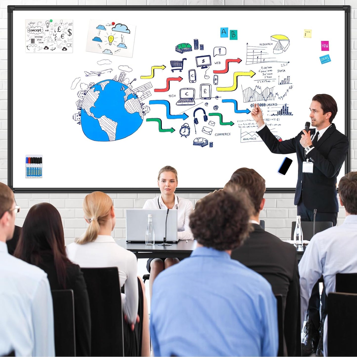 H-Qprobd 8'x4' Whiteboard Commercial-Grade Large Magnetic Dry Erase White Board for Wall - 96"x48" Presentation Boards for Business, Education & Government - Aluminum Frame Wall Mounted Whiteboard