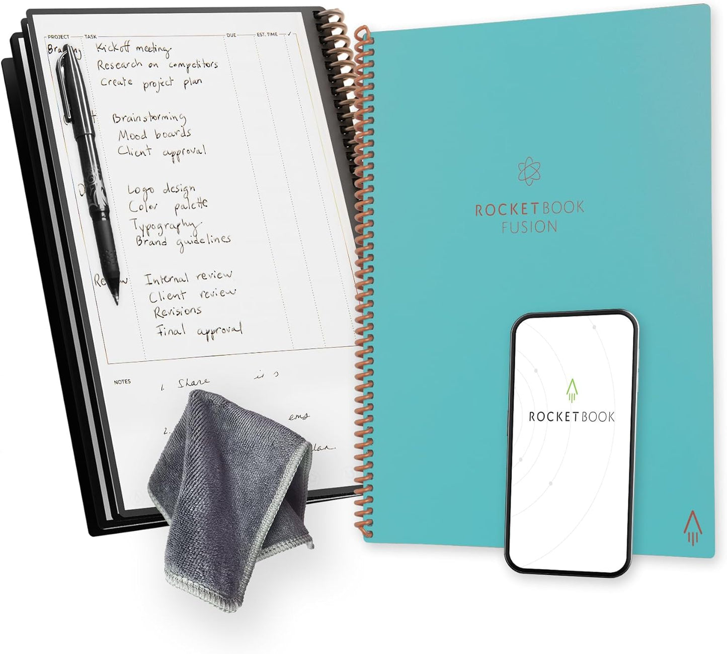 Rocketbook Fusion Reusable Undated Productivity Planner, Letter Size 8.5x11, Teal - Goals, Monthly and Weekly Calendar, Daily To-do List, Lined and Dotted Notes Pages