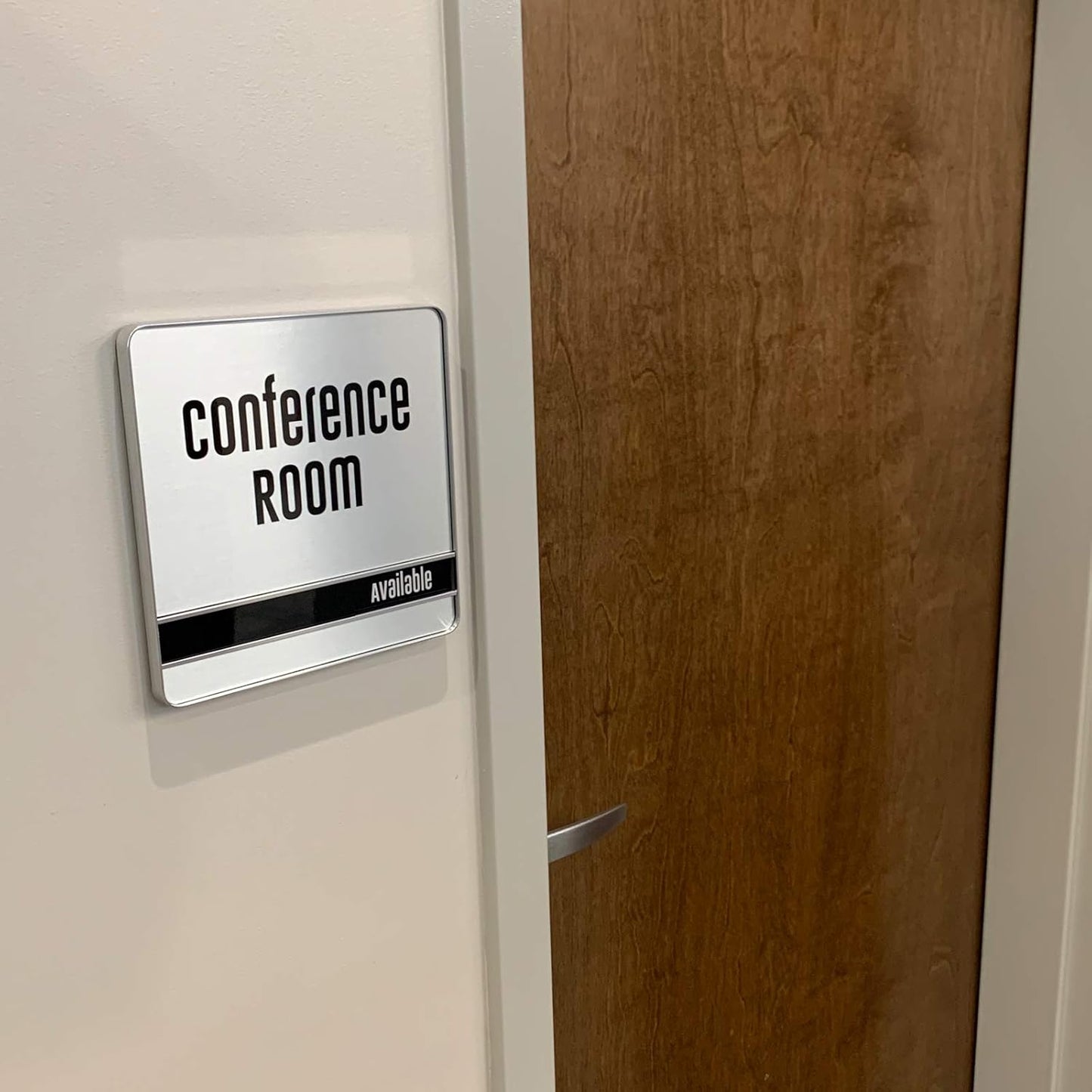 NapTags Conference Room Slider Signs (Silver - Silver Frame, 8" x 8")